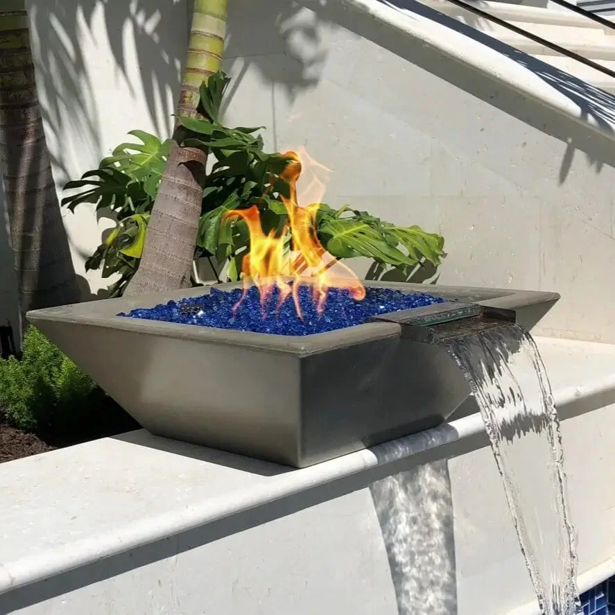 24" Square Concrete Maya Fire and Water Bowl by The Outdoor Plus - Image 6