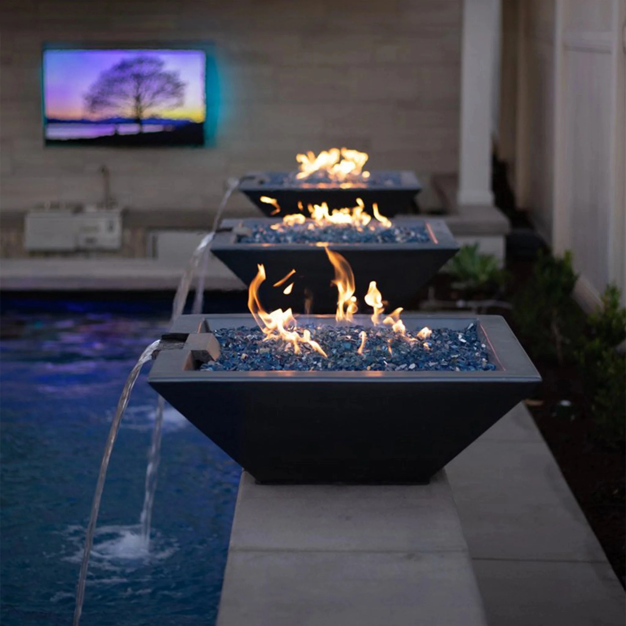30" Square Concrete Maya Fire and Water Bowl by The Outdoor Plus - Image 3
