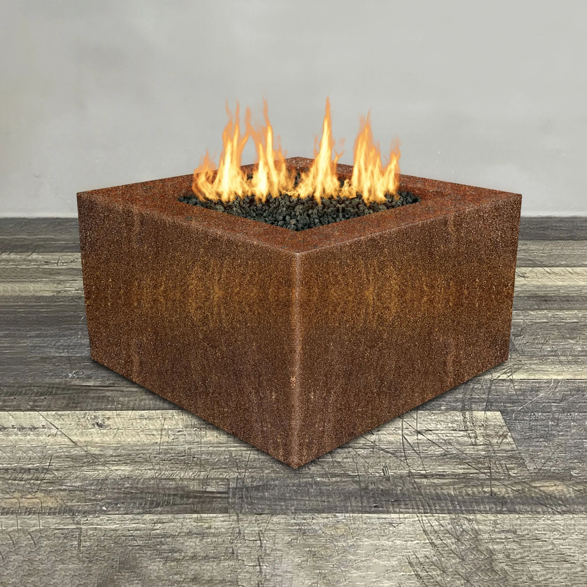 36" Square Gravity Corten Steel Fire Pit - Natural Gas - 110V Electronic Ignition System by Starfire Designs