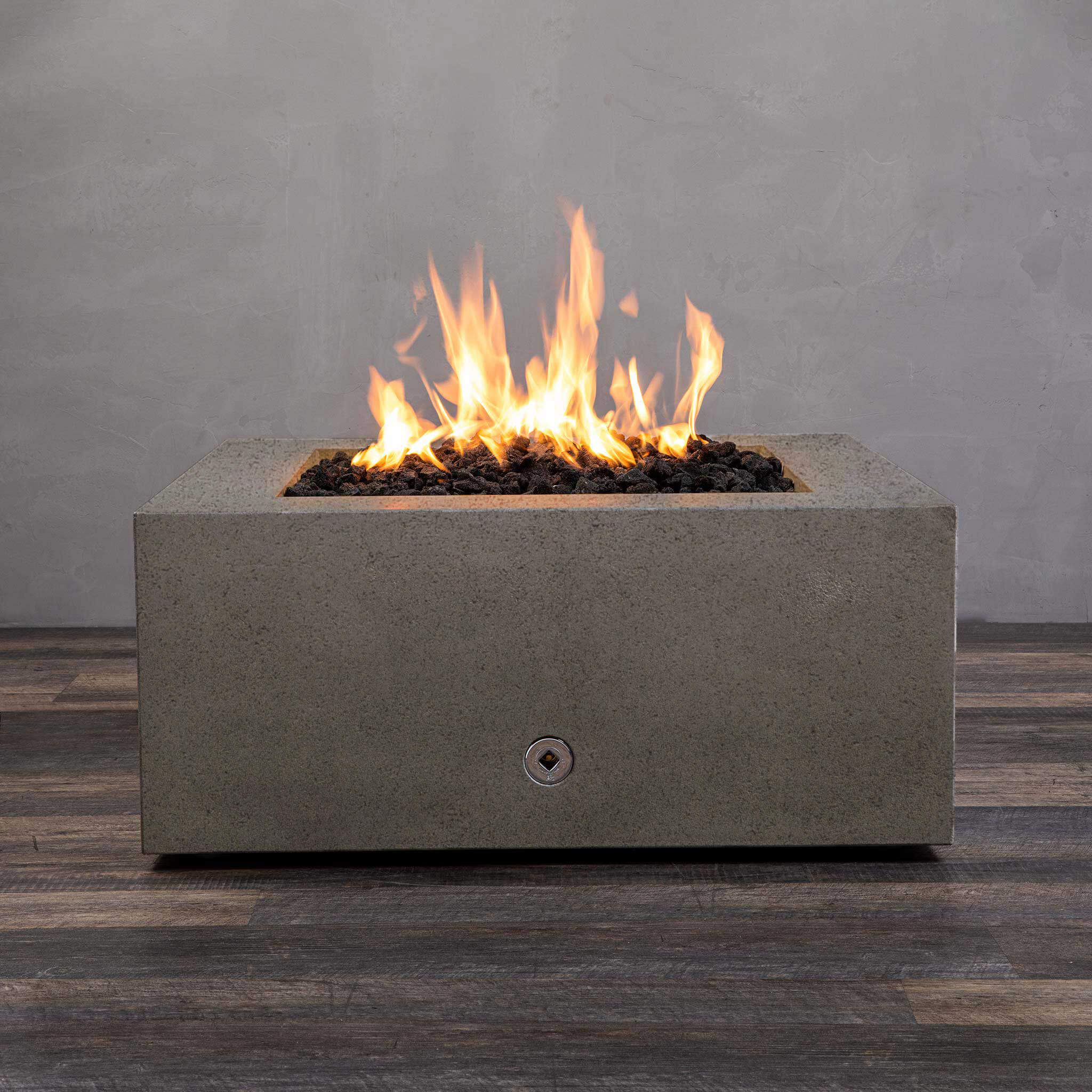 36" Square Rustic Gravity Concrete (GFRC) Fire Pit - Natural Gas - Push Button Spark Ignition - Brown by Starfire Designs