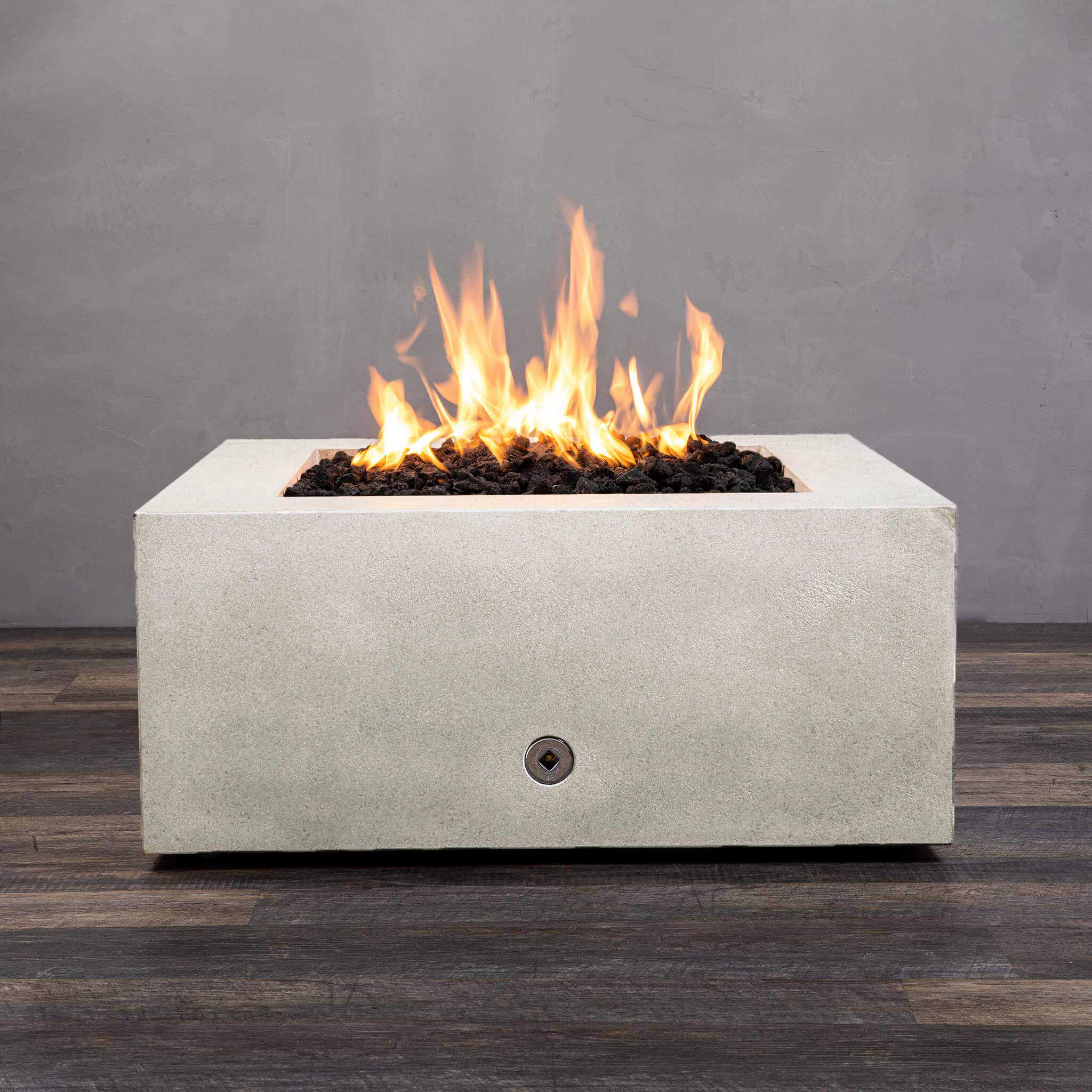36" Square Rustic Gravity Concrete (GFRC) Fire Pit - Natural Gas - Push Button Spark Ignition - White by Starfire Designs