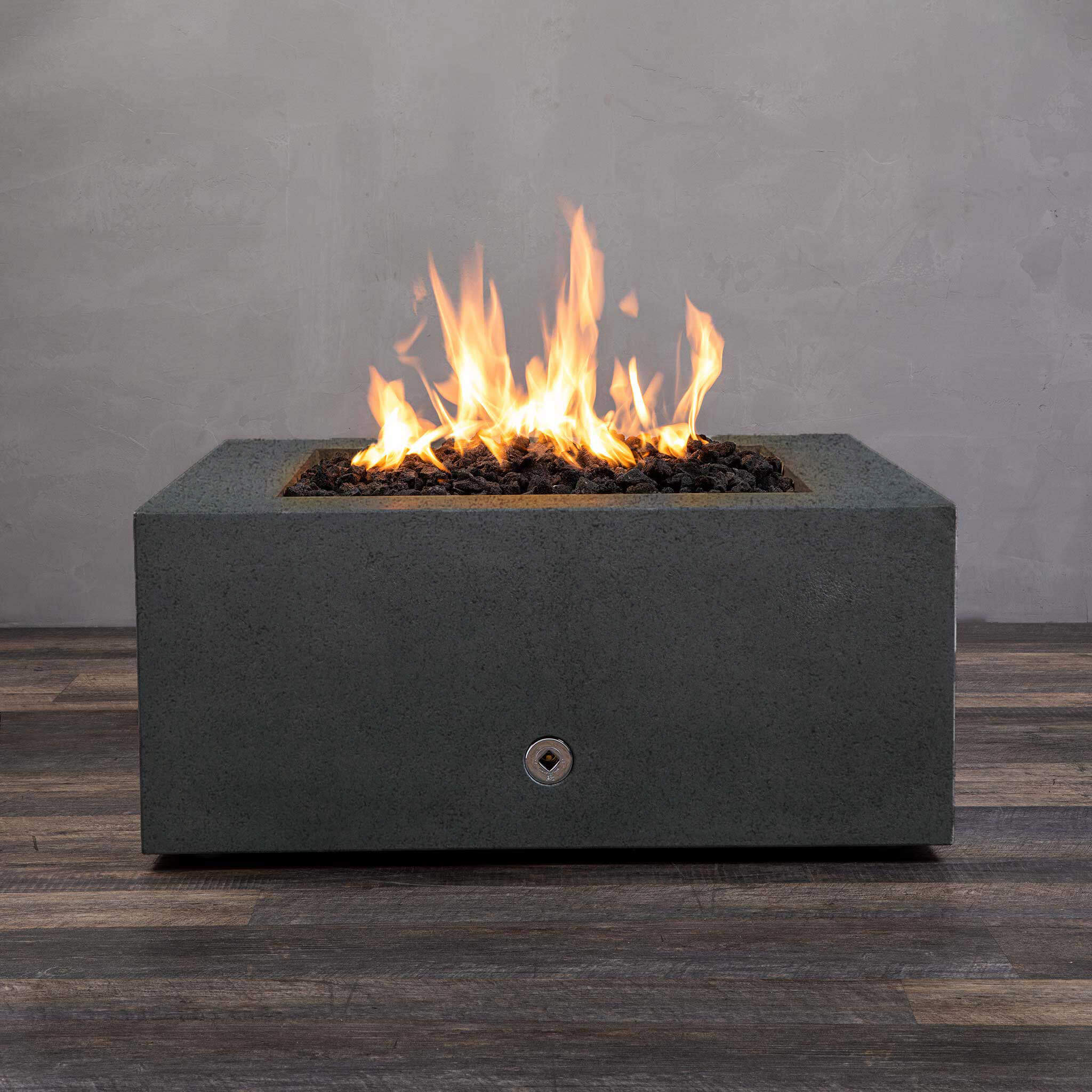 36" Square Rustic Gravity Concrete (GFRC) Fire Pit - Natural Gas - Match Lit Ignition - Graphite by Starfire Designs