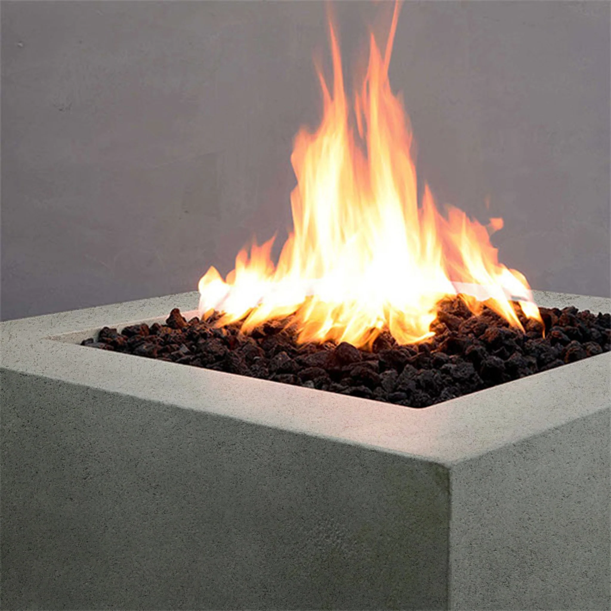 36" Square Rustic Gravity Concrete (GFRC) Fire Pit - Propane Gas Hardline - 110V Electronic Ignition System - Natural Gray by Starfire Designs - Image 10