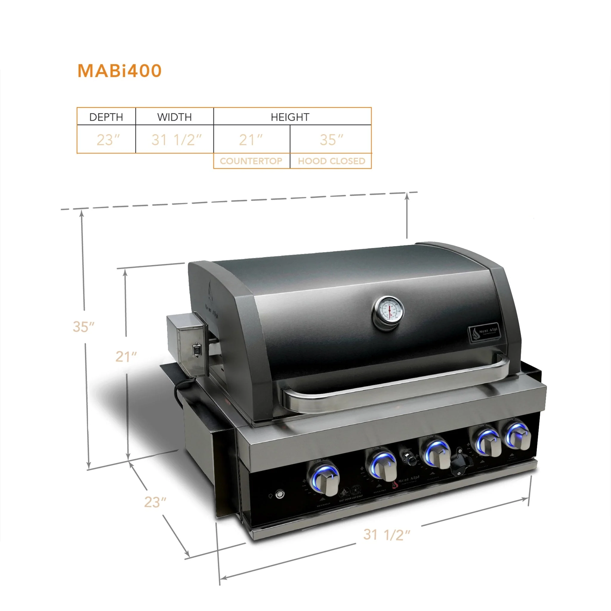 4-Burner with Rotisserie Kit 32" Black Stainless Steel Propane Gas Built In Grill - MABi400-BSS by Mont Alpi - Image 4
