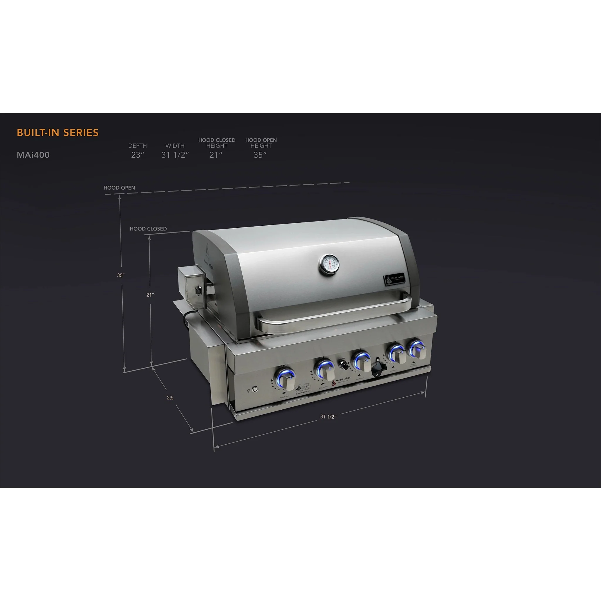 4-Burner with Rotisserie Kit 32" Stainless Steel Propane Gas Built In Grill - MABi400 by Mont Alpi - Image 13