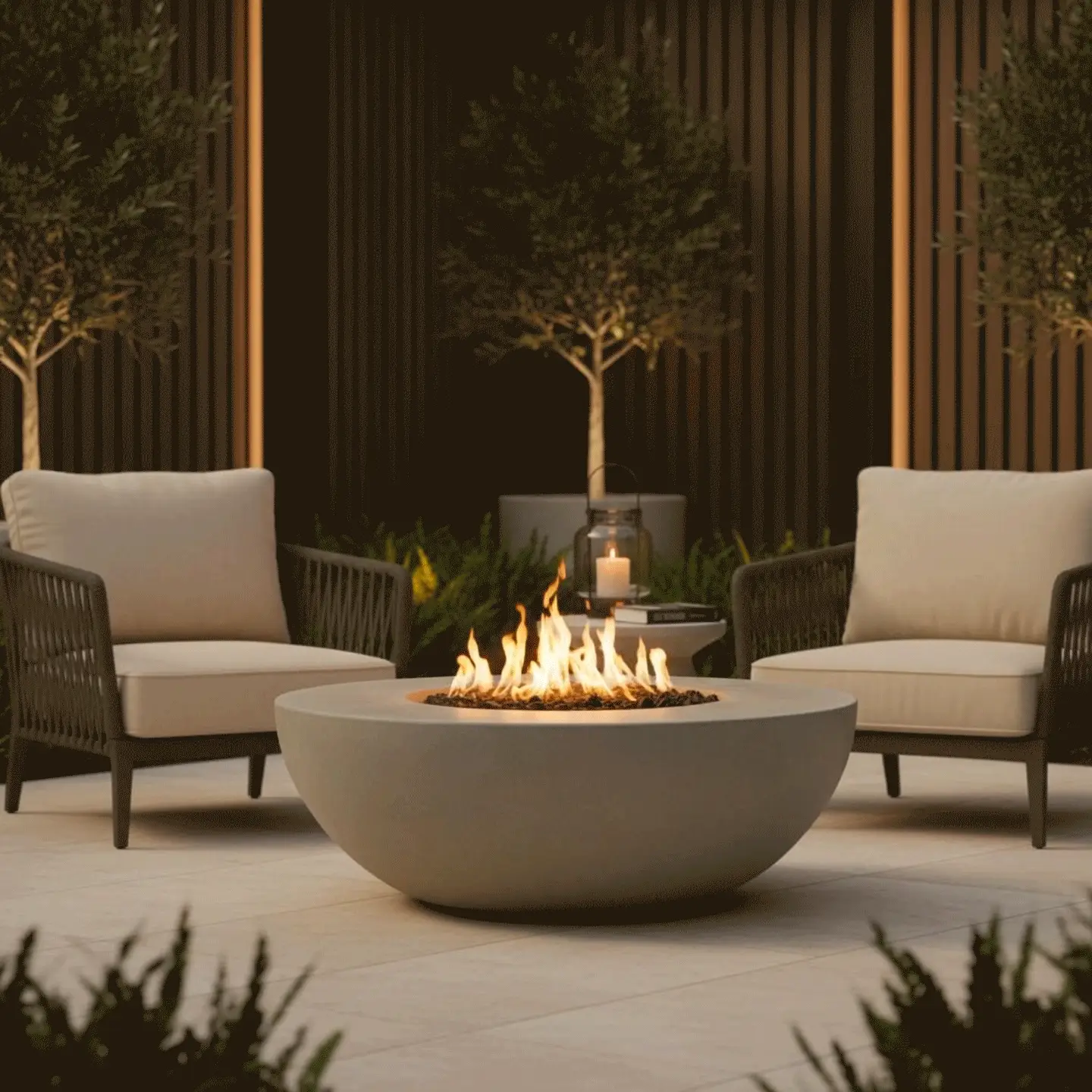 45" Round Gravity Concrete (GFRC) Fire Pit - Natural Gas - Push Button Spark Ignition - Natural Gray by Starfire Designs - Image 4