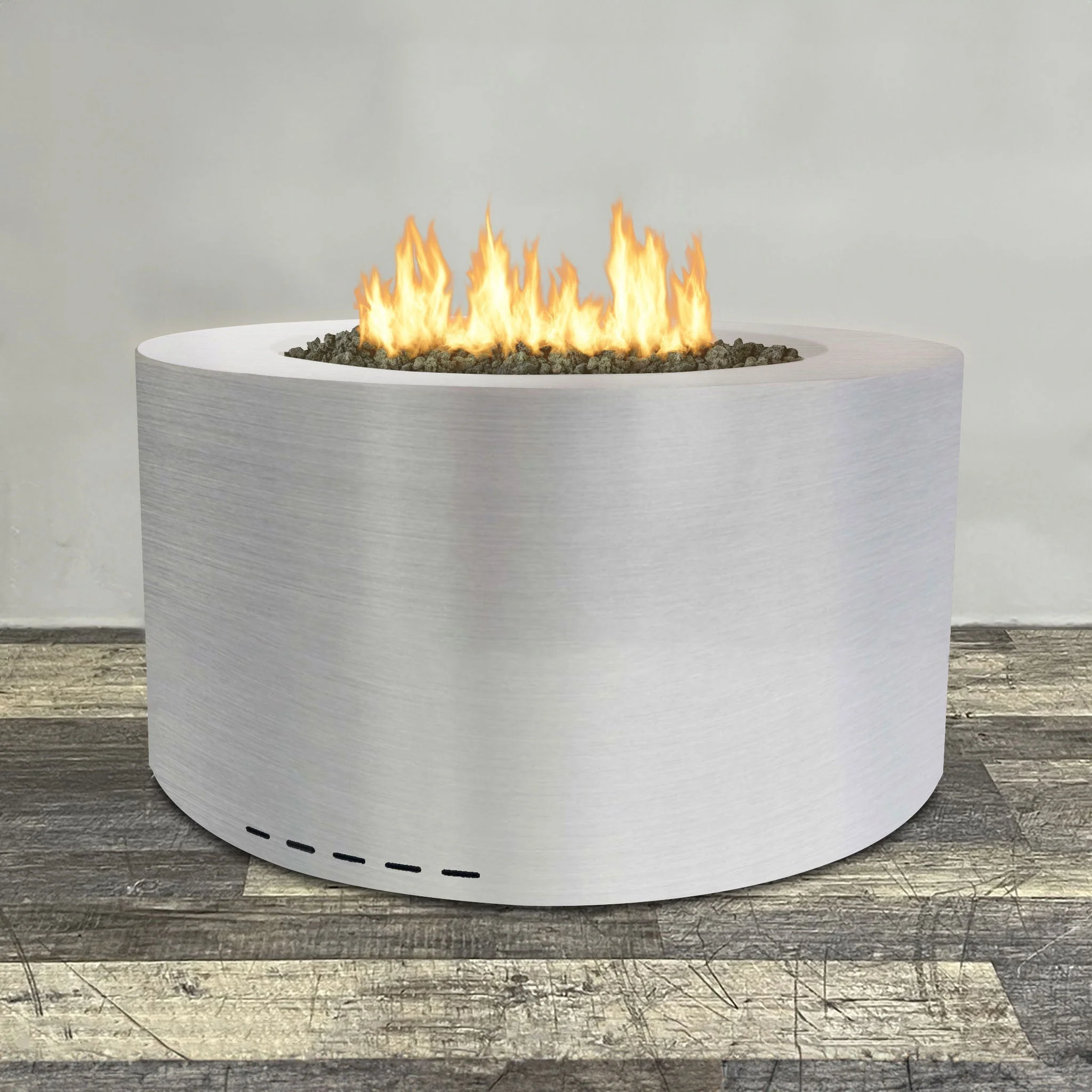 45" Round Gravity Stainless Steel Fire Pit - Natural Gas - 110V Electronic Ignition System by Starfire Designs