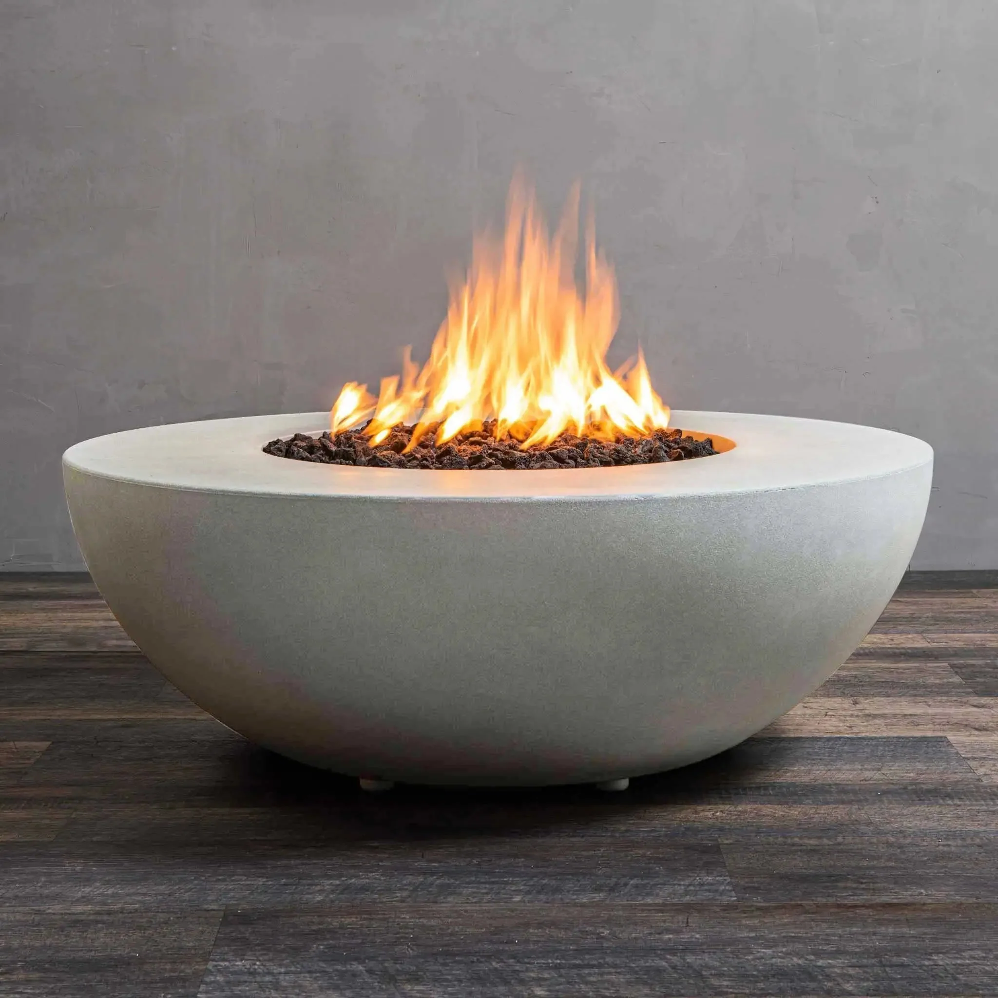 45" Round Rustic Gravity Concrete (GFRC) Fire Pit - Natural Gas - Push Button Spark Ignition - White by Starfire Designs