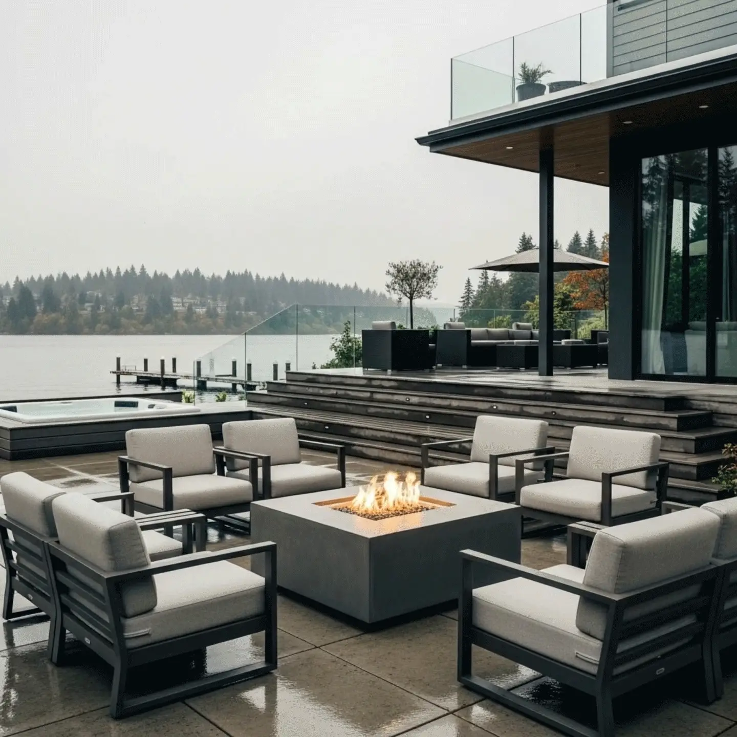 45" Square Gravity Concrete (GFRC) Fire Pit - Natural Gas - Push Button Spark Ignition - Natural Gray by Starfire Designs - Image 6