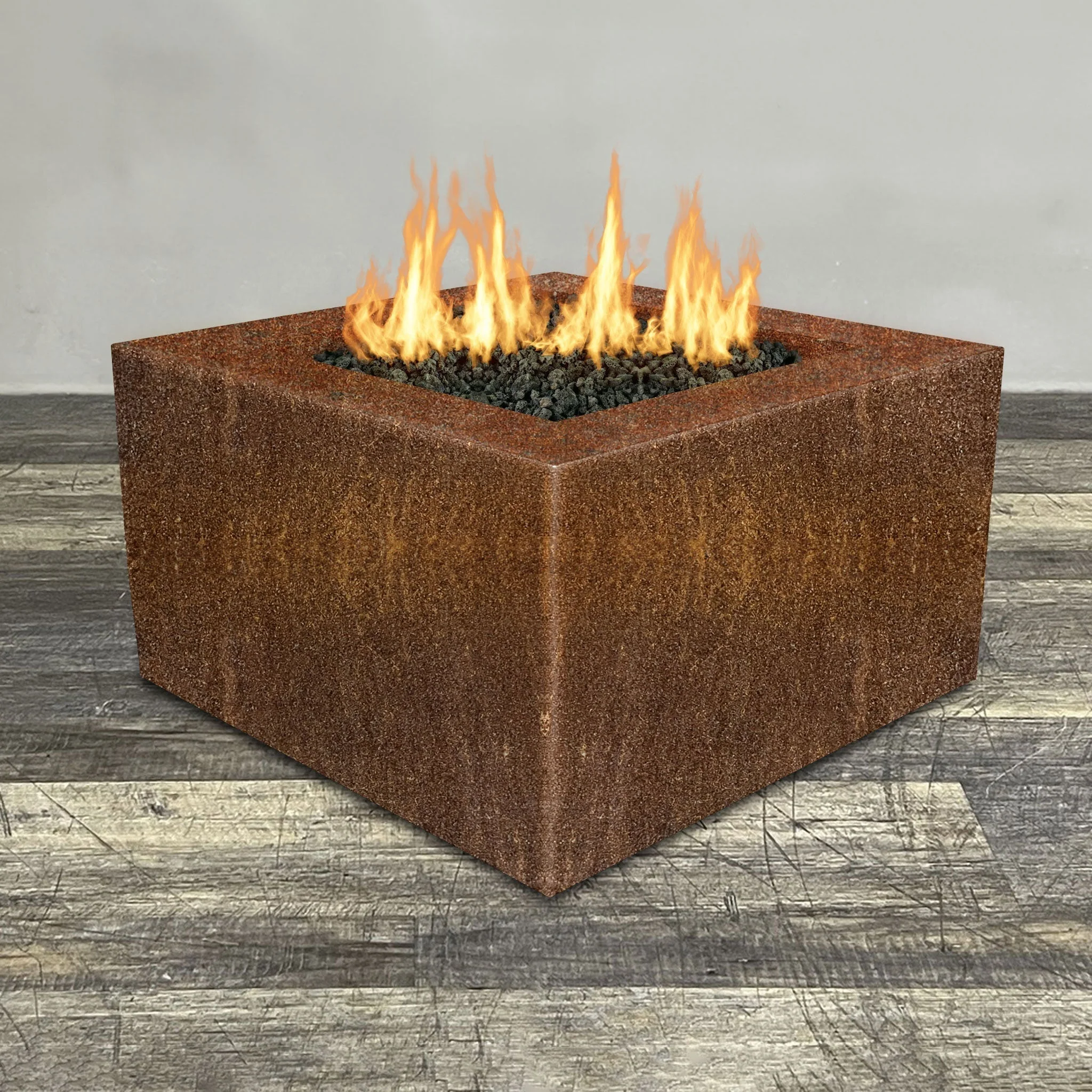 45" Square Gravity Corten Steel Fire Pit - Natural Gas - 110V Electronic Ignition System by Starfire Designs