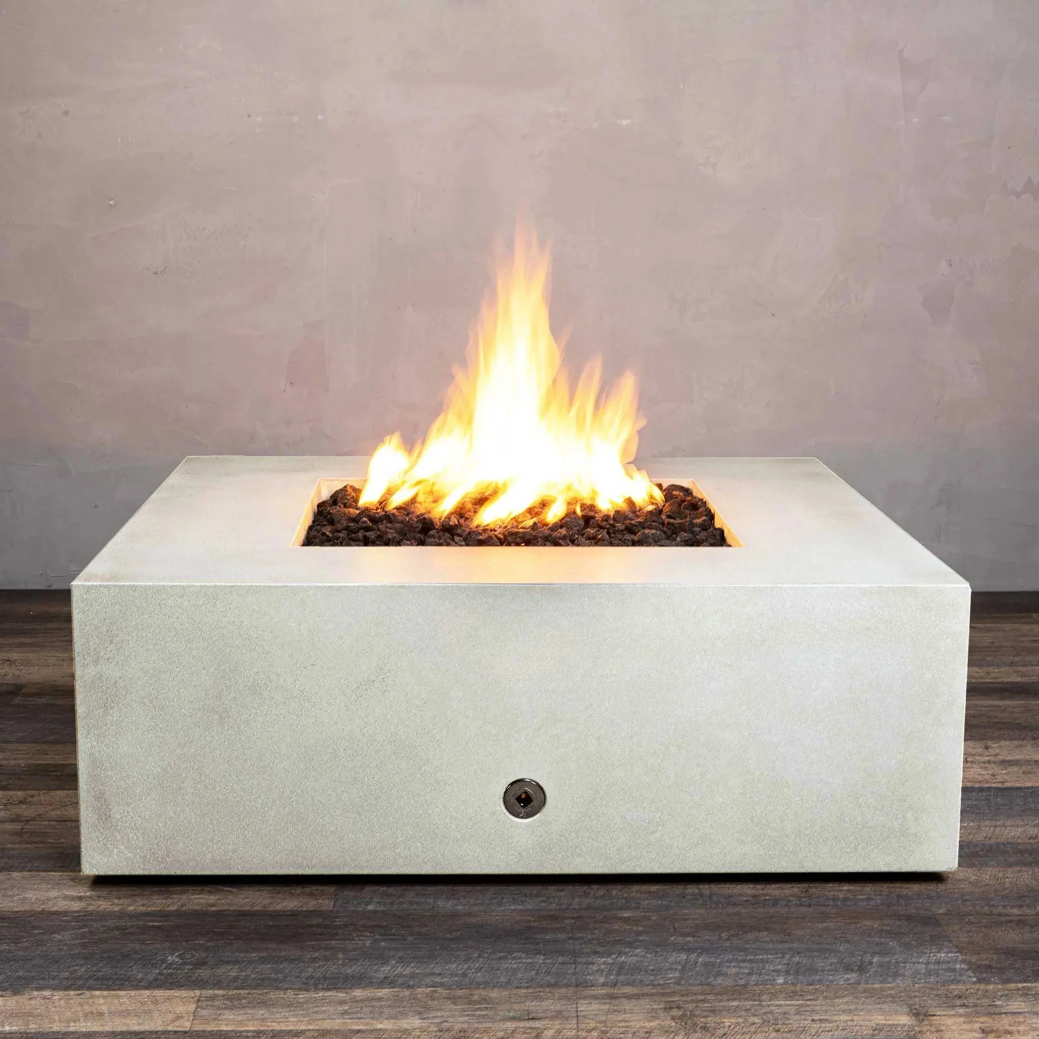 45" Square Rustic Gravity Concrete (GFRC) Fire Pit - Natural Gas - 110V CSA On/Off Electronic Ignition System - White by Starfire Designs