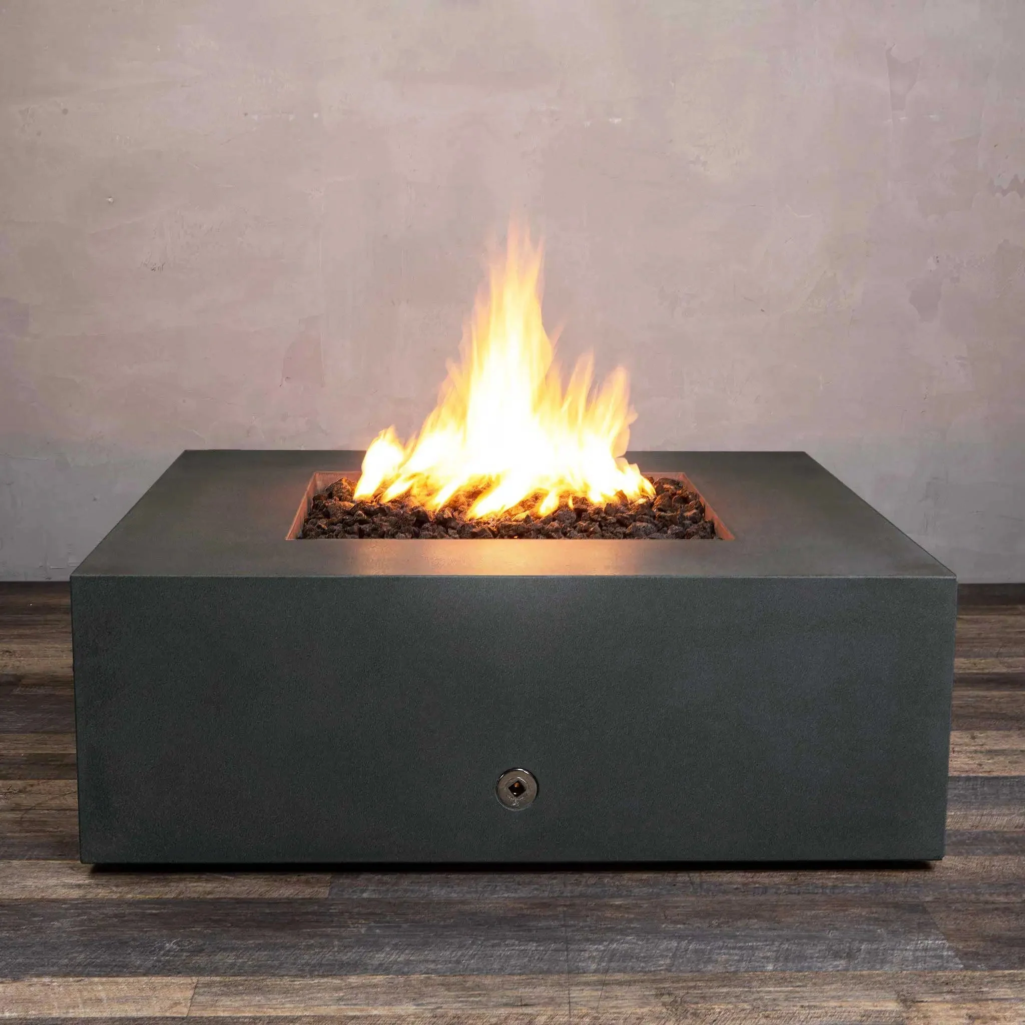 45" Square Rustic Gravity Concrete (GFRC) Fire Pit - Propane Gas Hardline - 110V CSA On/Off Electronic Ignition System - Graphite by Starfire Designs