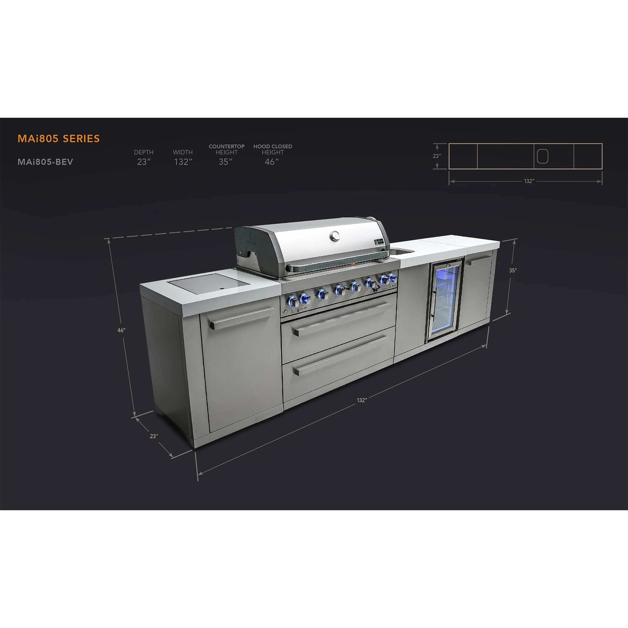 6-Burner with Beverage Center and Side Burner Stainless Steel Natural Gas BBQ Island Grill - MAi805-BEV by Mont Alpi - Image 22