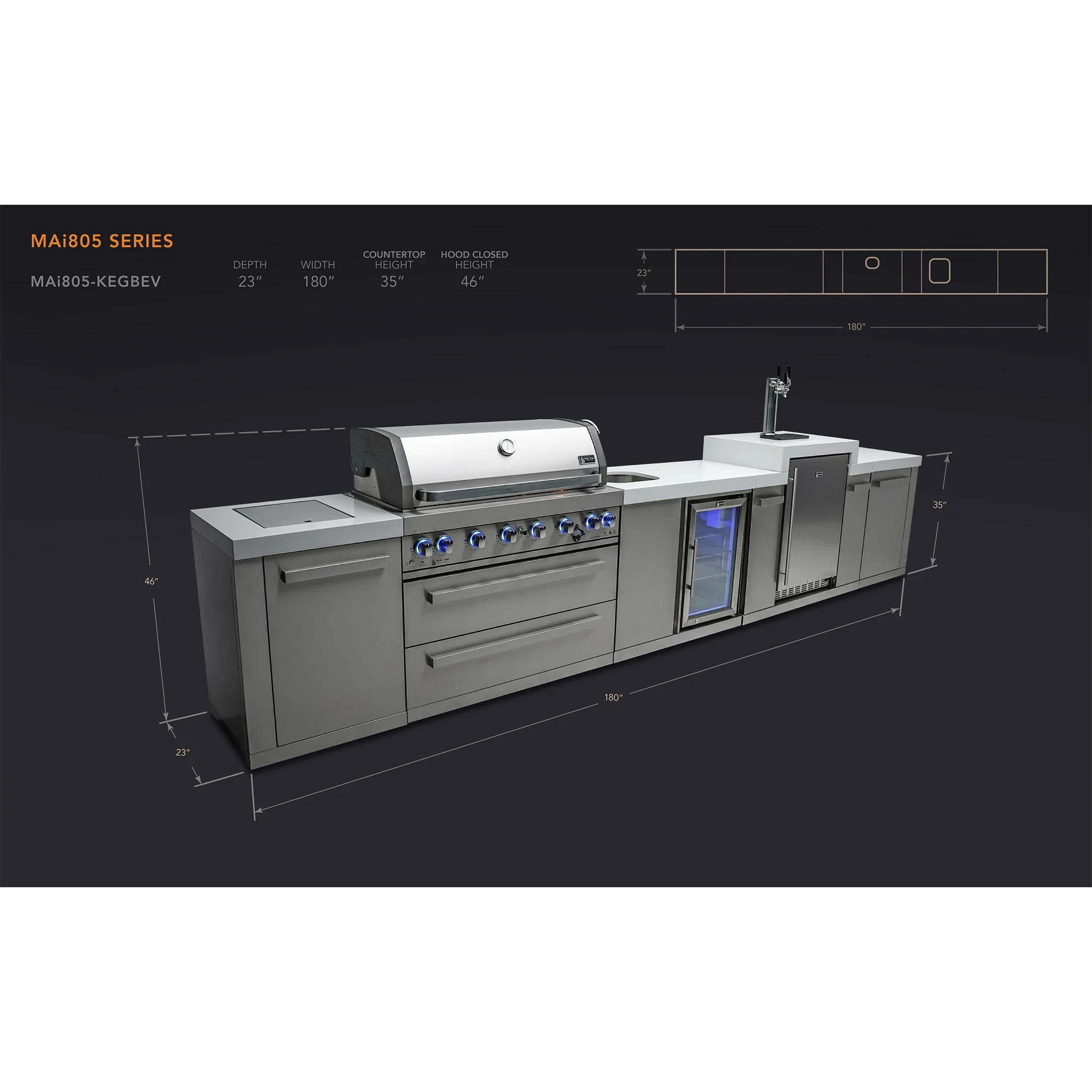 6-Burner with Kegerator and Beverage Center Stainless Steel Propane Gas BBQ Island Grill - MAi805-KEGBEV by Mont Alpi - Image 26