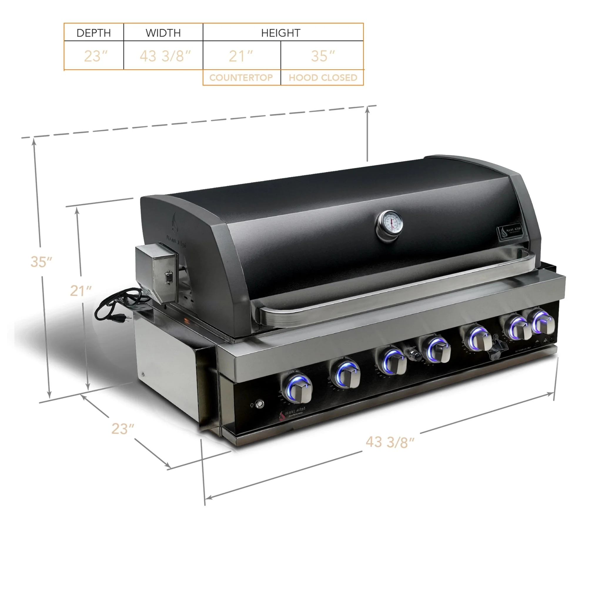 6-Burner with Rotisserie Kit 44" Black Stainless Steel Propane Gas Built In Grill - MABi805-BSS by Mont Alpi - Image 4