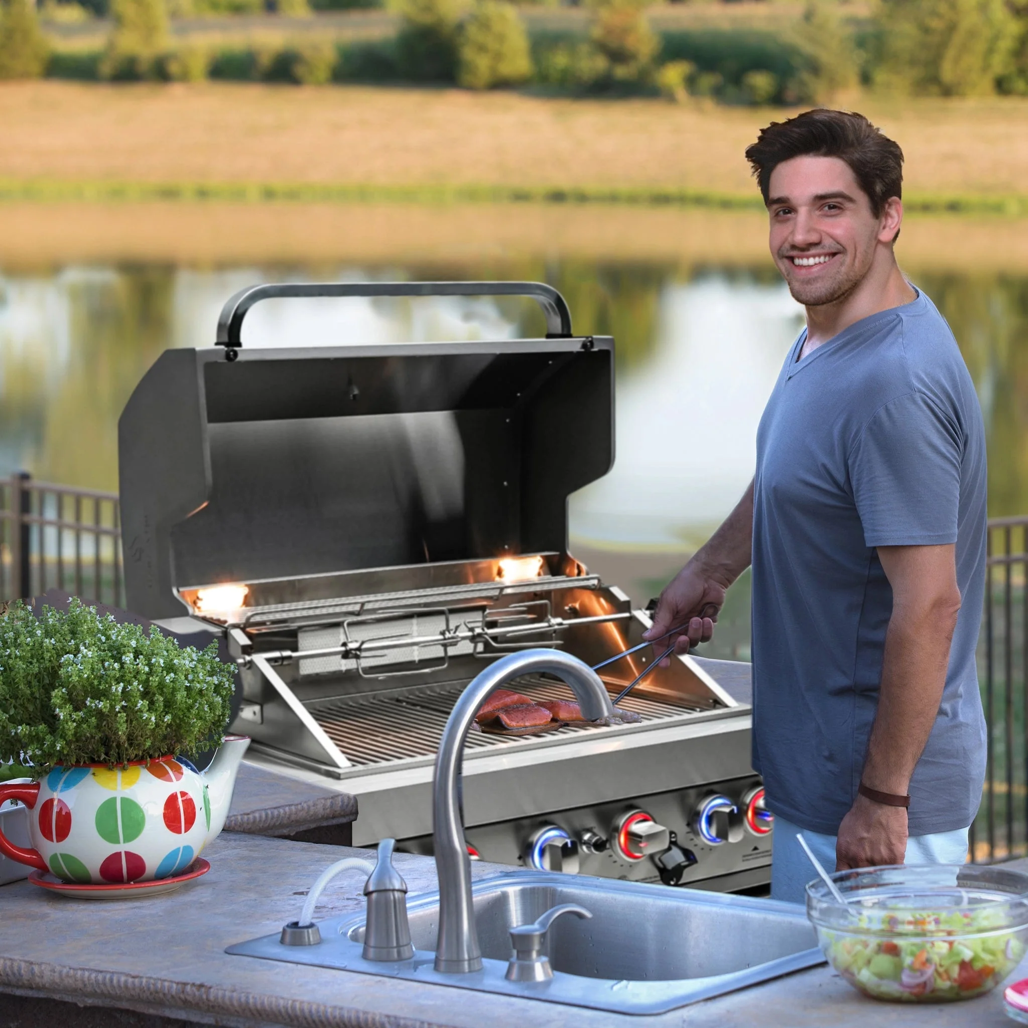 6-Burner with Rotisserie Kit 44" Stainless Steel Propane Gas Built In Grill - MABi805 by Mont Alpi - Image 14
