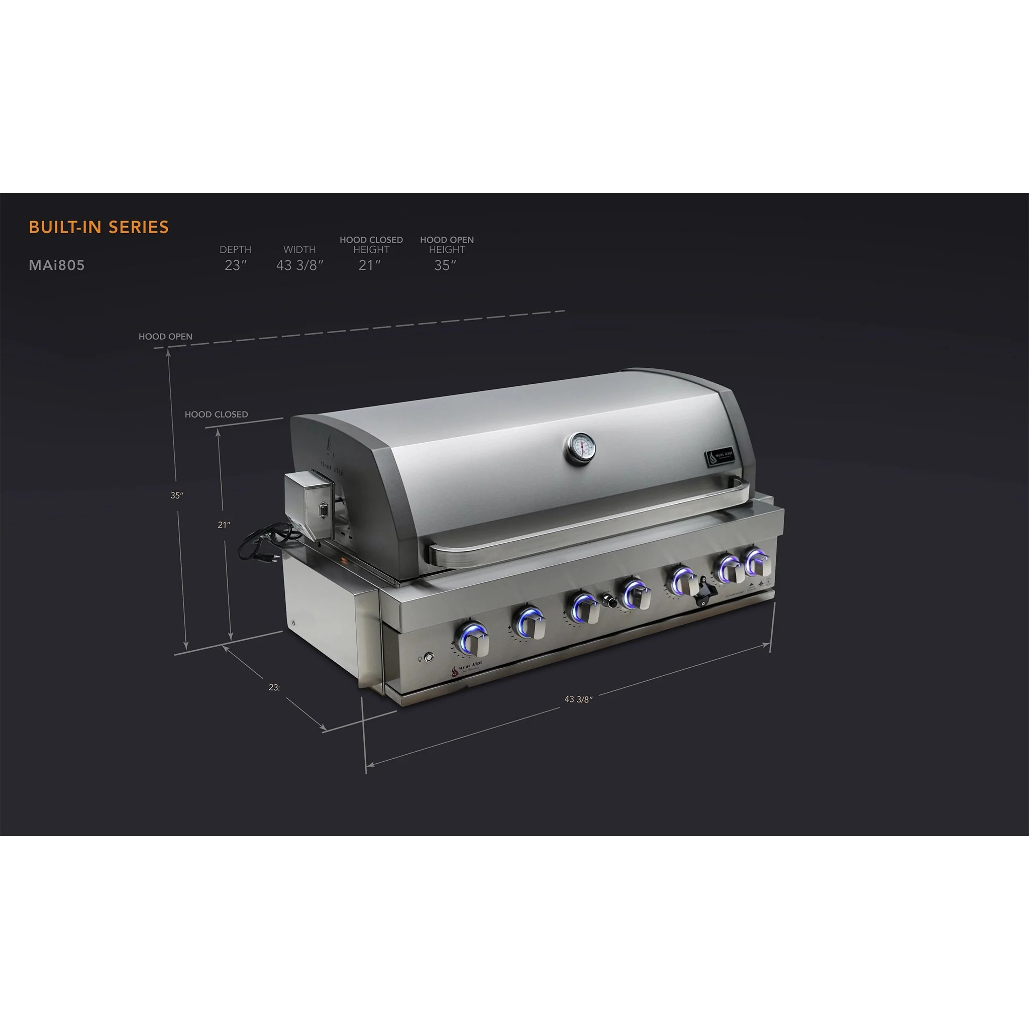 6-Burner with Rotisserie Kit 44" Stainless Steel Propane Gas Built In Grill - MABi805 by Mont Alpi - Image 15