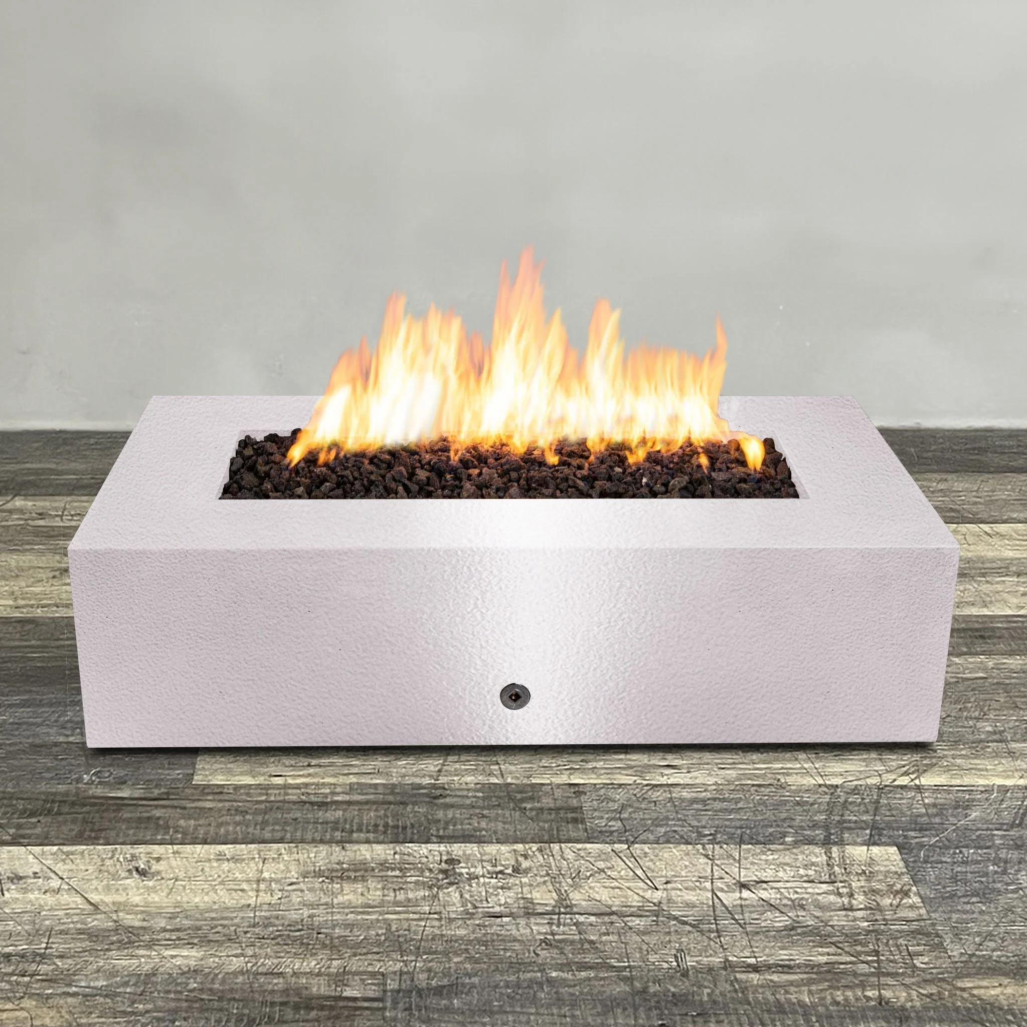 60" x 32" Rectangle Gravity Powder Coated Steel Fire Pit - Natural Gas - 110V CSA Hi/Lo Electronic Ignition System w/Bluetooth & Handheld Remote - White Hammertone by Starfire Designs - Image 4