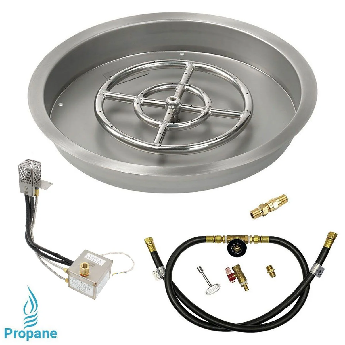 19" Round Stainless Steel Drop-In Pan with All-Weather Electronic Ignition System - Propane by American Fire Products