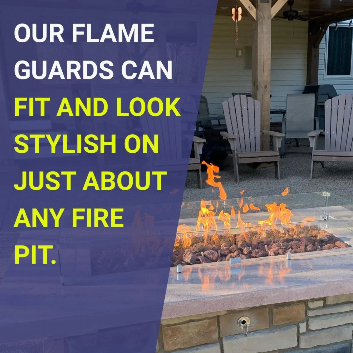 Rectangle Glass Flame Guard for 24" x 8" Drop-In Pan by American Fire Products - Image 5