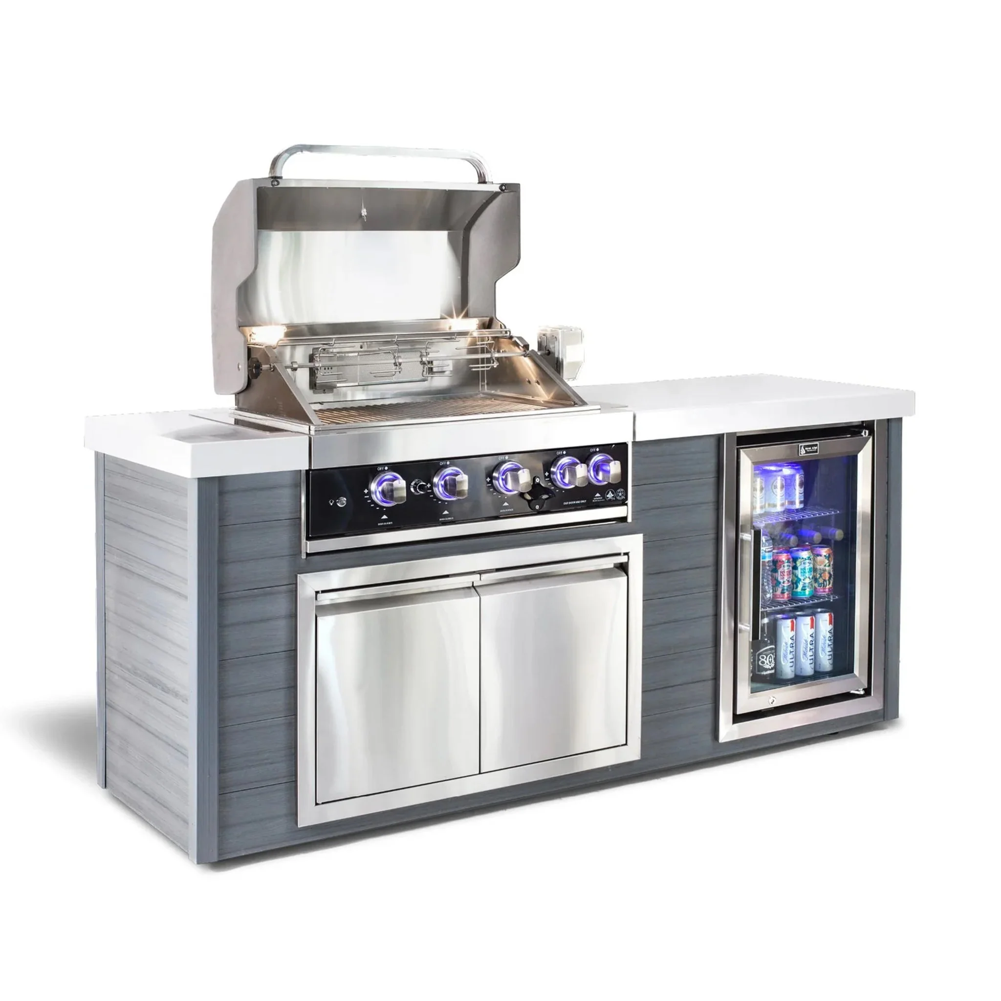 Art-Wood 4-Burner with Refrigerator, Rear Burner, and Rotisserie Kit Black Stainless Steel Propane Gas BBQ Island Grill - MA400-AWBSS by Mont Alpi - Image 2