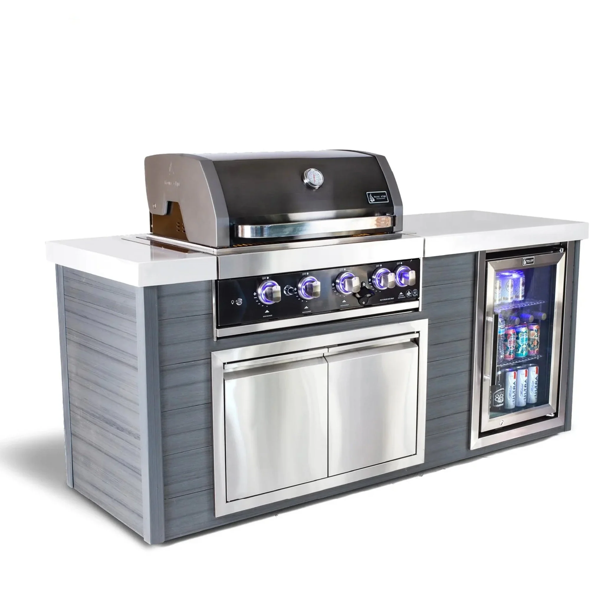Art-Wood 4-Burner with Refrigerator, Rear Burner, and Rotisserie Kit Black Stainless Steel Propane Gas BBQ Island Grill - MA400-AWBSS by Mont Alpi - Image 3