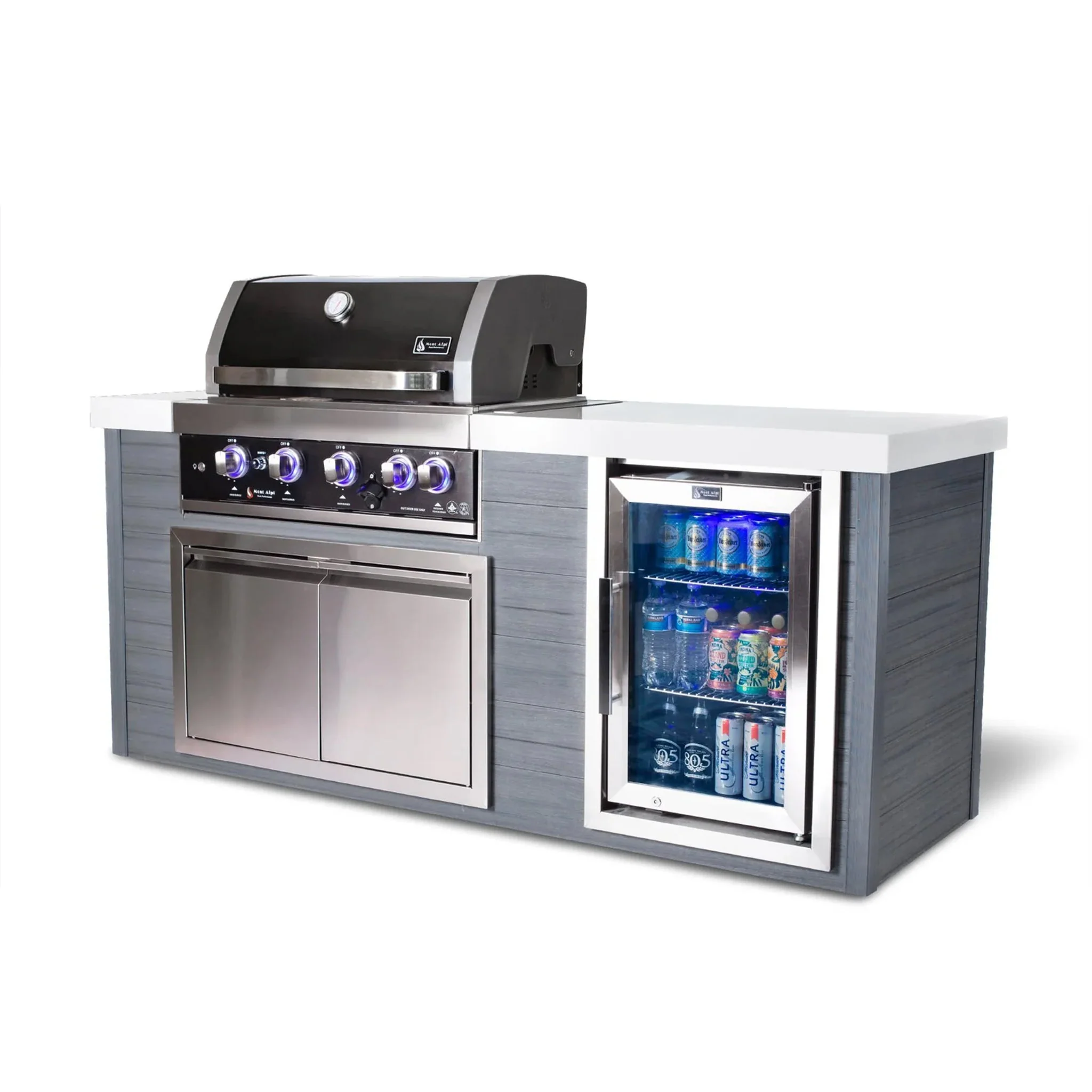 Art-Wood 4-Burner with Refrigerator, Rear Burner, and Rotisserie Kit Black Stainless Steel Propane Gas BBQ Island Grill - MA400-AWBSS by Mont Alpi - Image 4