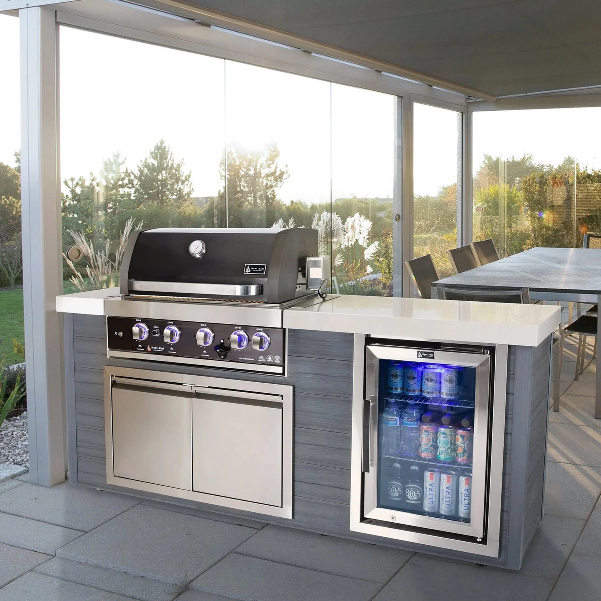 Art-Wood 4-Burner with Refrigerator, Rear Burner, and Rotisserie Kit Black Stainless Steel Propane Gas BBQ Island Grill - MA400-AWBSS by Mont Alpi - Image 6
