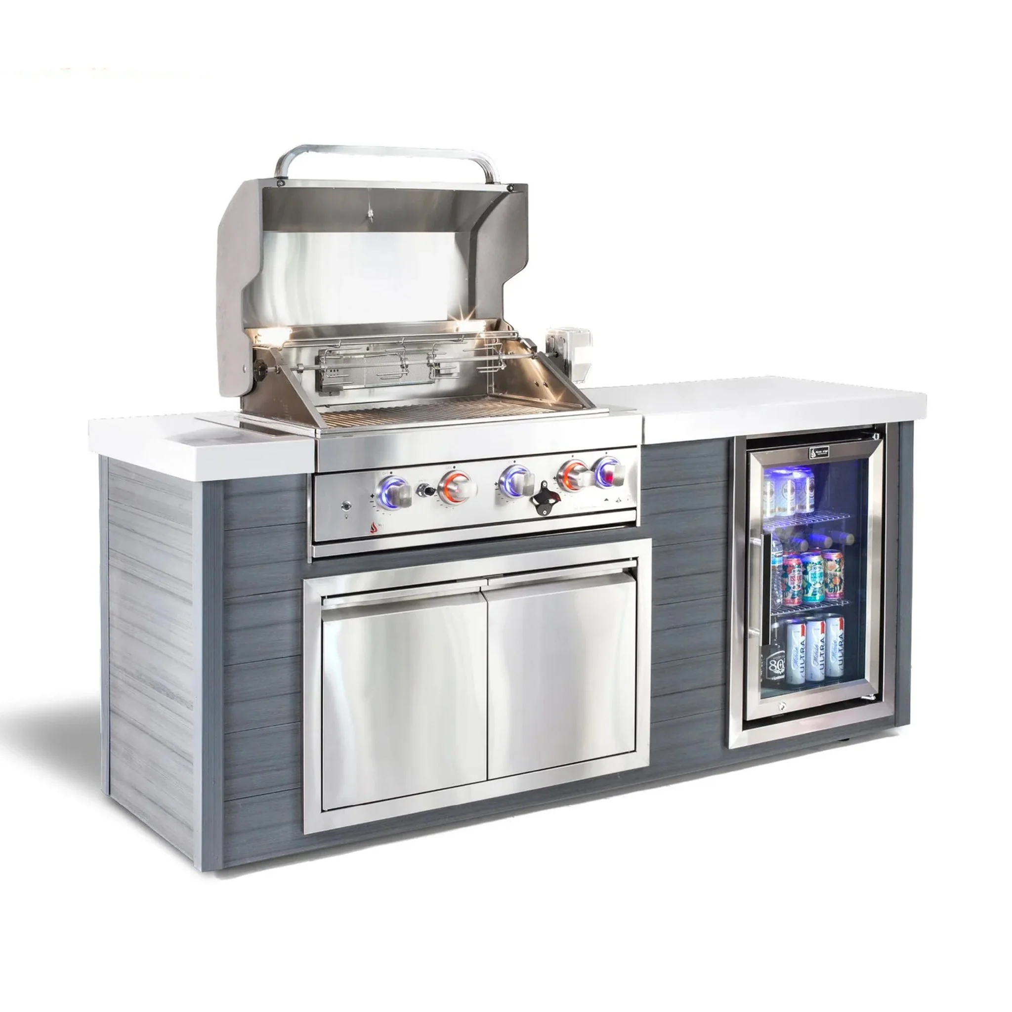 Art-Wood 4-Burner with Refrigerator, Rear Burner, and Rotisserie Kit Stainless Steel Propane Gas BBQ Island Grill - MA400-AW by Mont Alpi - Image 2