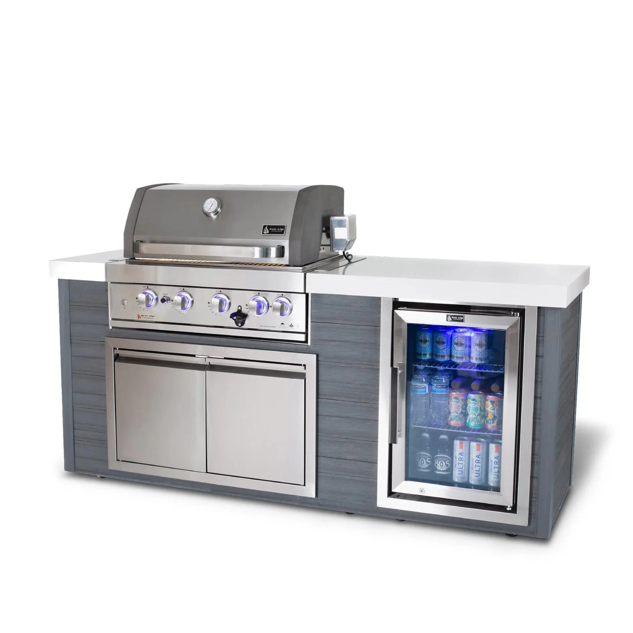 Art-Wood 4-Burner with Refrigerator, Rear Burner, and Rotisserie Kit Stainless Steel Propane Gas BBQ Island Grill - MA400-AW by Mont Alpi - Image 3