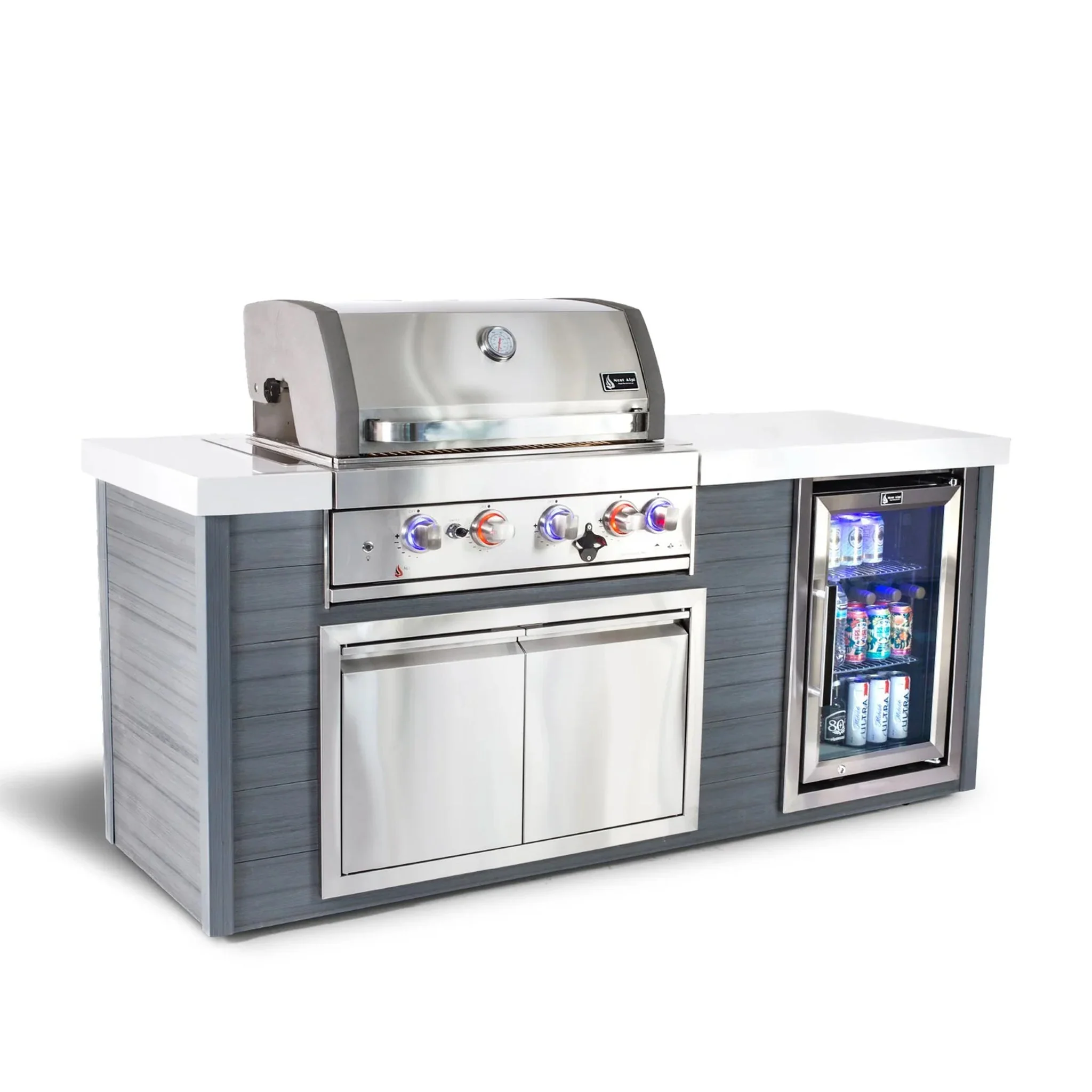Art-Wood 4-Burner with Refrigerator, Rear Burner, and Rotisserie Kit Stainless Steel Propane Gas BBQ Island Grill - MA400-AW by Mont Alpi - Image 4