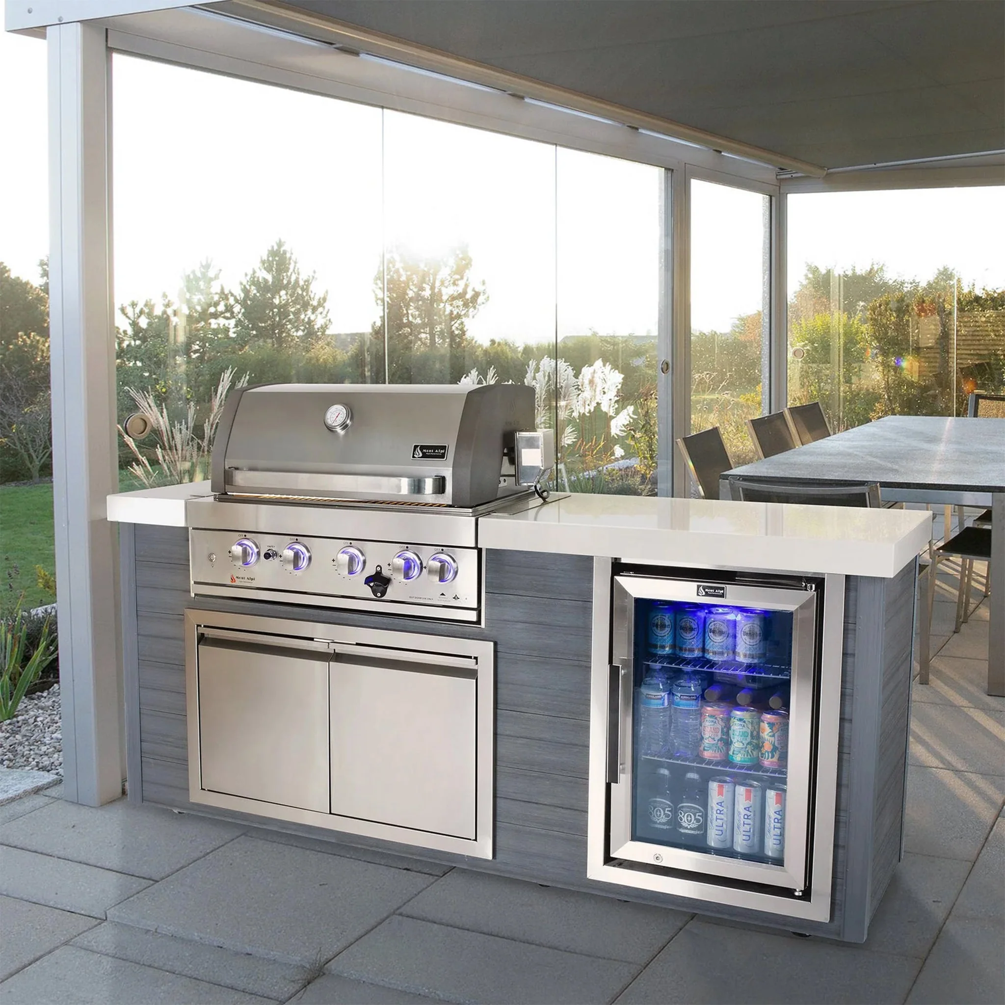Art-Wood 4-Burner with Refrigerator, Rear Burner, and Rotisserie Kit Stainless Steel Propane Gas BBQ Island Grill - MA400-AW by Mont Alpi - Image 5