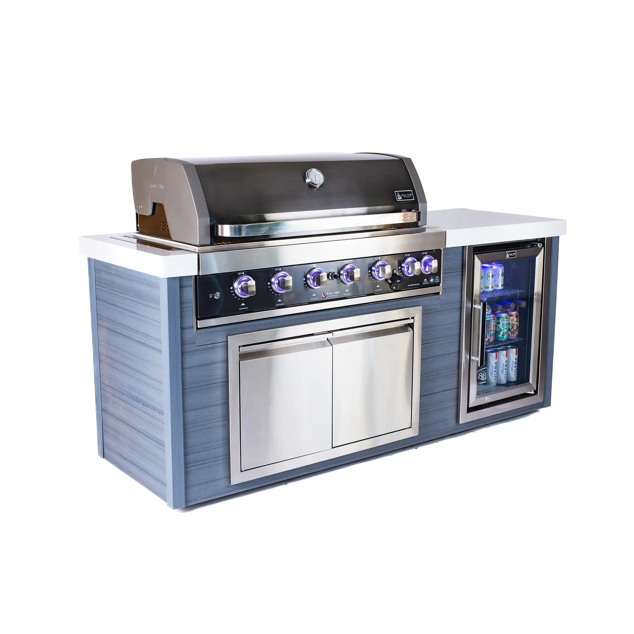 Art-Wood 6-Burner with Refrigerator, Rear Burner, and Rotisserie Kit Black Stainless Steel Natural Gas BBQ Island Grill - MA805-AWBSS by Mont Alpi - Image 2