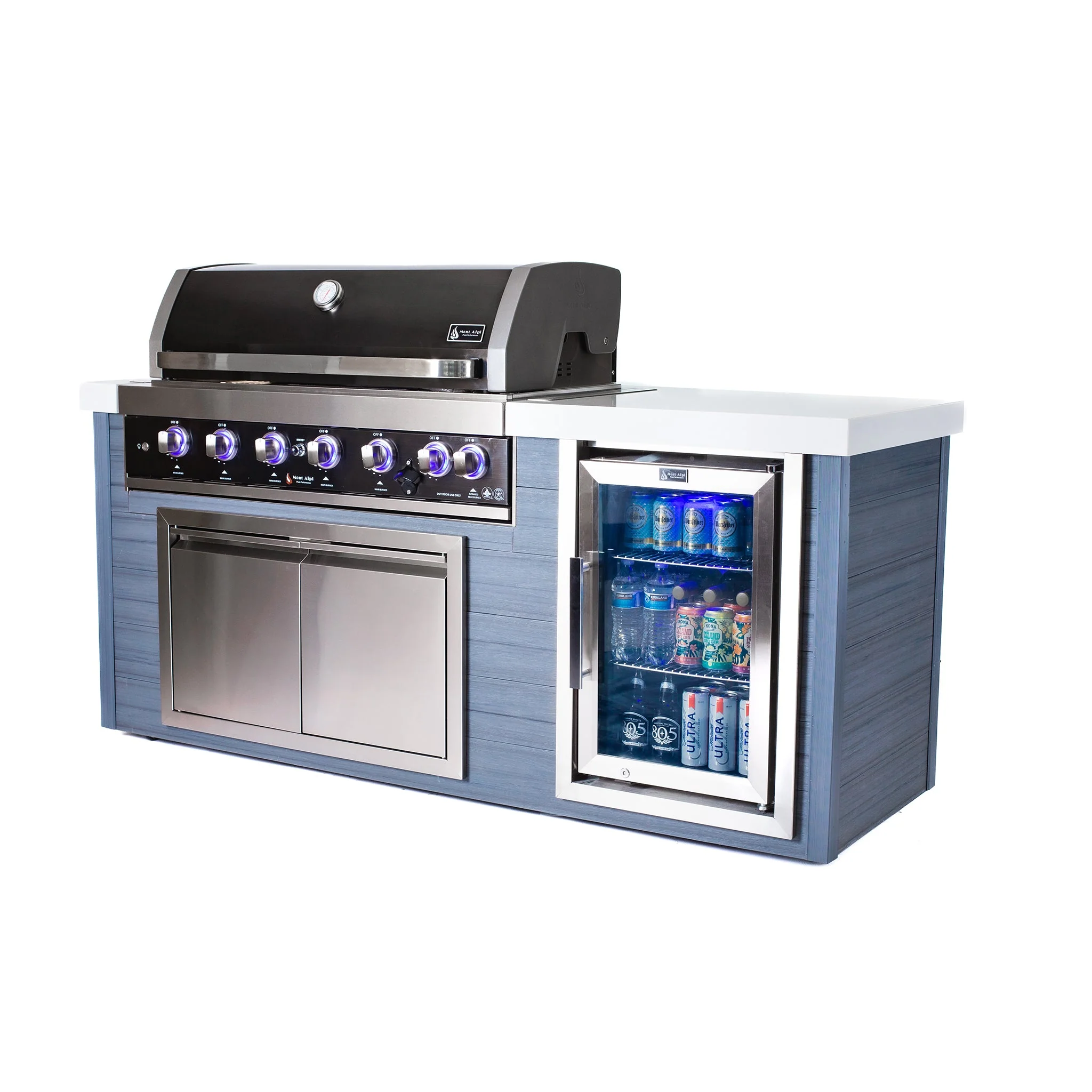 Art-Wood 6-Burner with Refrigerator, Rear Burner, and Rotisserie Kit Black Stainless Steel Natural Gas BBQ Island Grill - MA805-AWBSS by Mont Alpi - Image 3