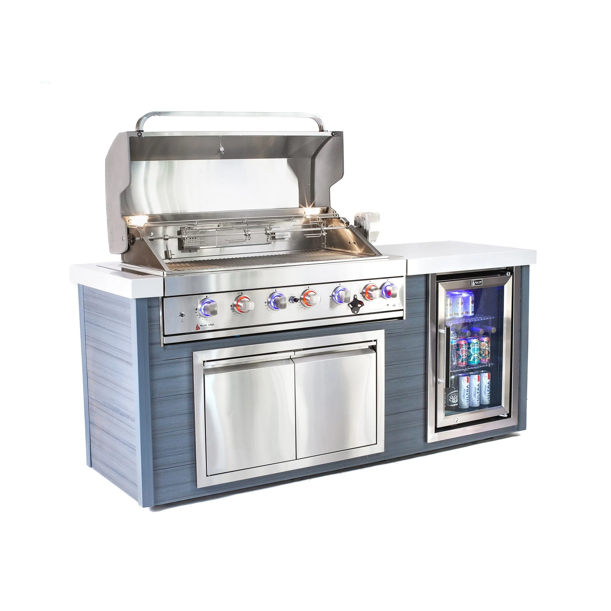 Art-Wood 6-Burner with Refrigerator, Rear Burner, and Rotisserie Kit Stainless Steel Propane Gas BBQ Island Grill - MA805-AW by Mont Alpi - Image 2