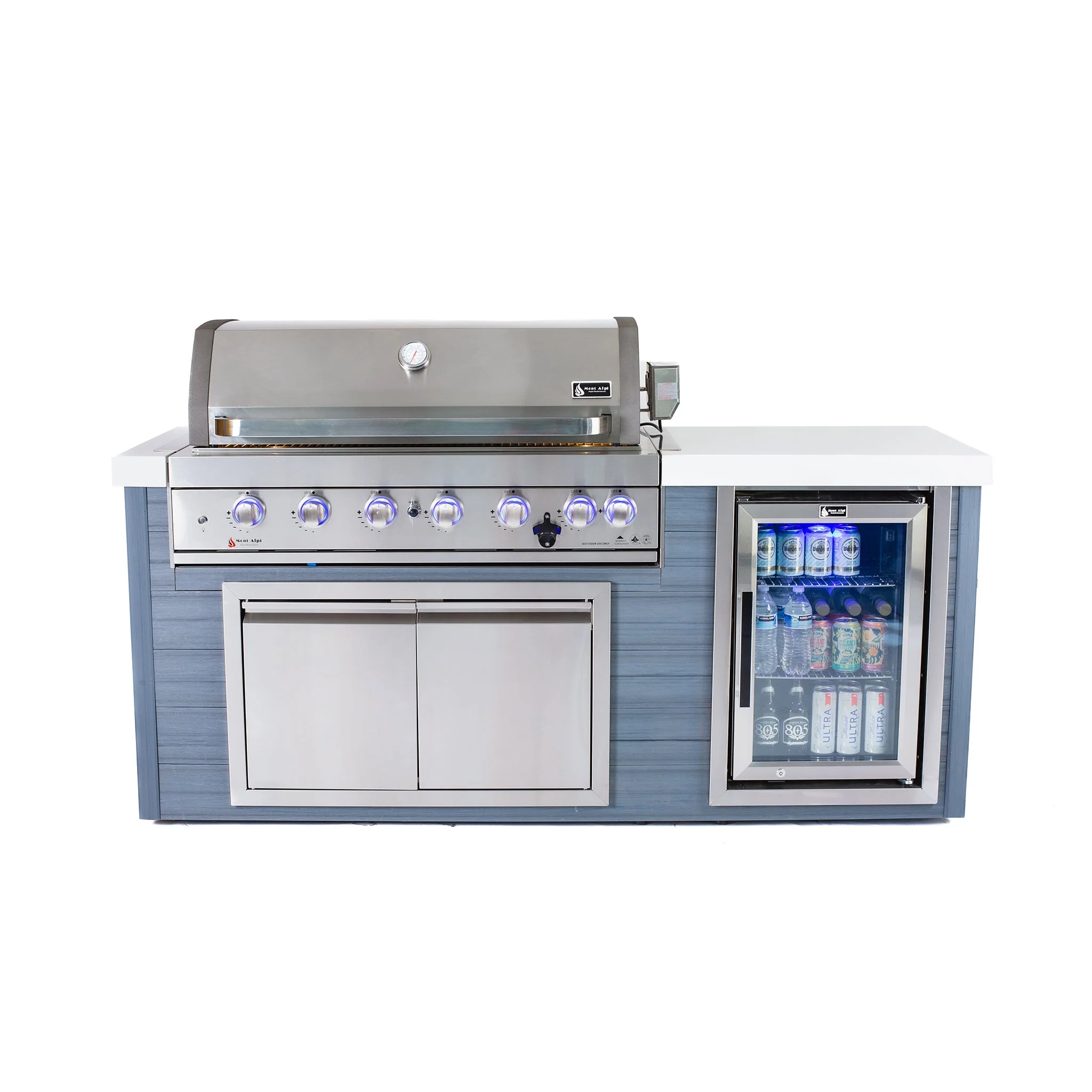 Art-Wood 6-Burner with Refrigerator, Rear Burner, and Rotisserie Kit Stainless Steel Propane Gas BBQ Island Grill - MA805-AW by Mont Alpi - Image 3