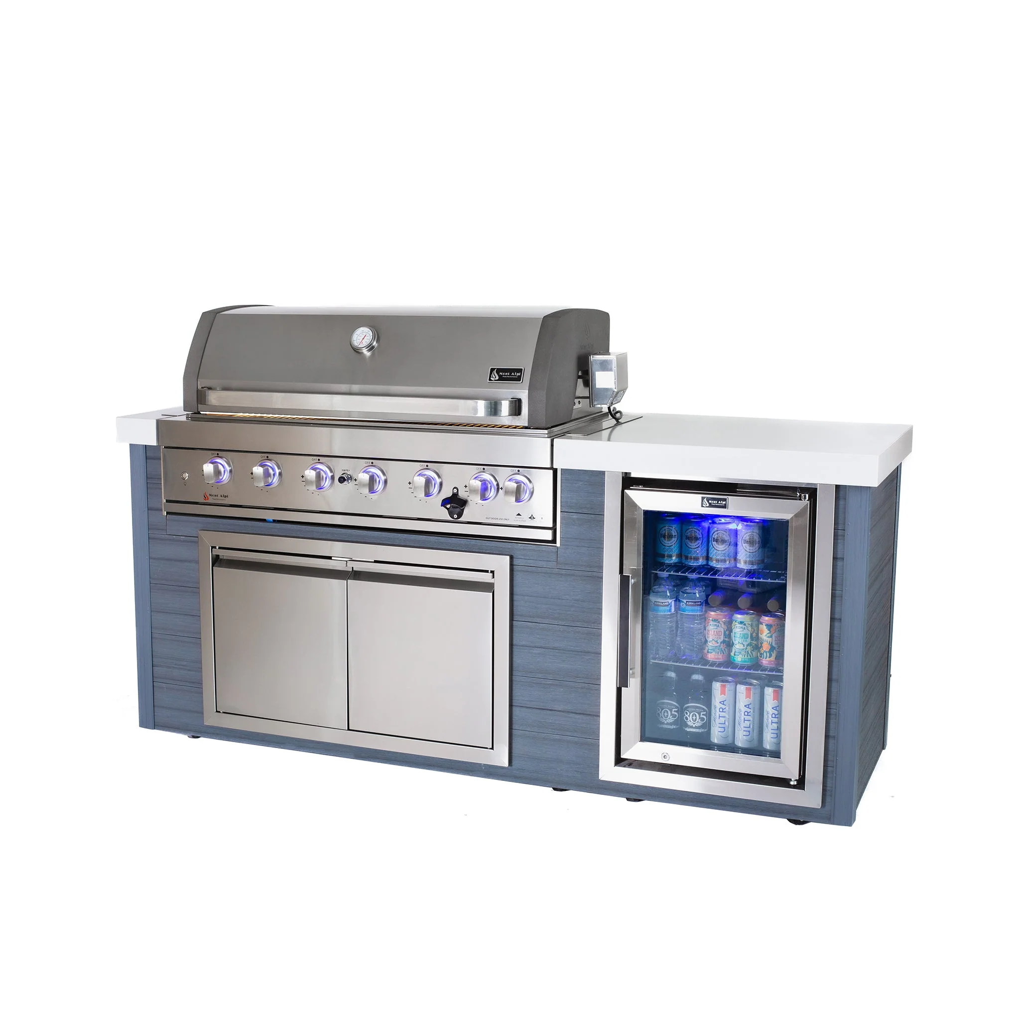 Art-Wood 6-Burner with Refrigerator, Rear Burner, and Rotisserie Kit Stainless Steel Propane Gas BBQ Island Grill - MA805-AW by Mont Alpi - Image 4