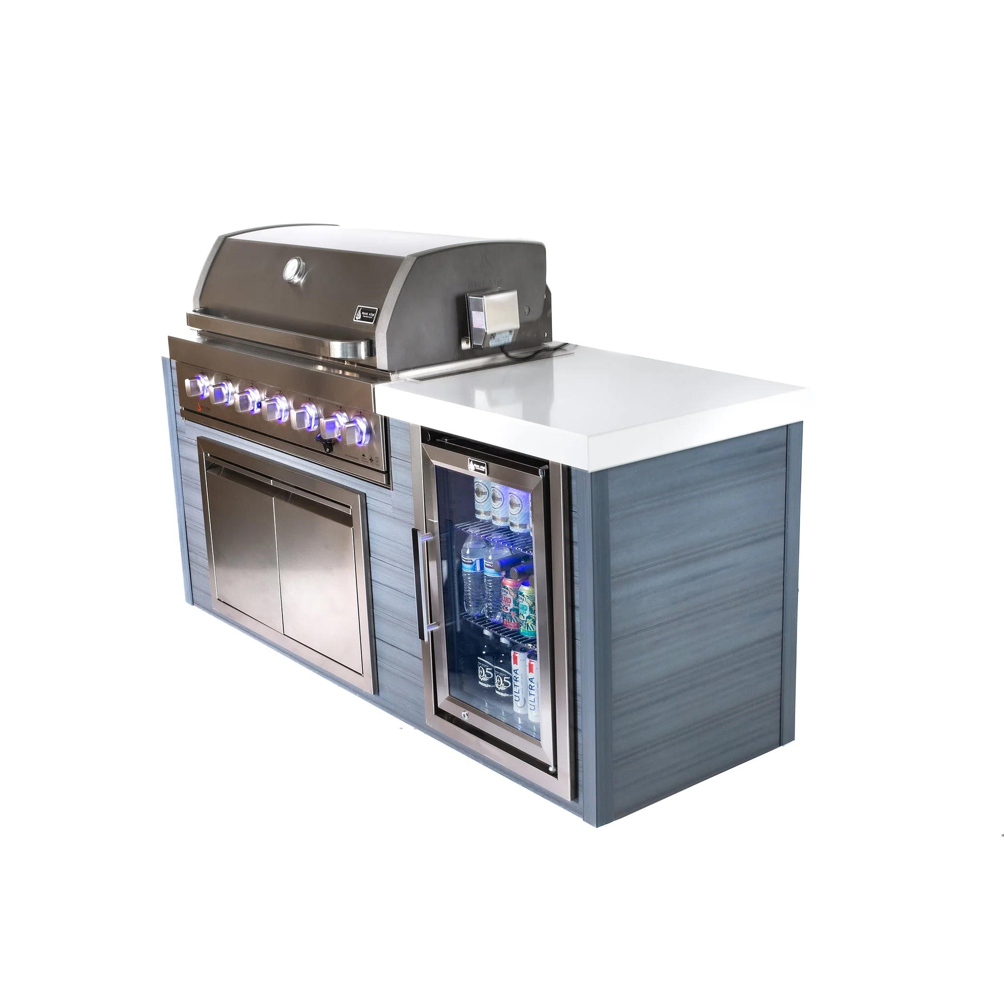 Art-Wood 6-Burner with Refrigerator, Rear Burner, and Rotisserie Kit Stainless Steel Propane Gas BBQ Island Grill - MA805-AW by Mont Alpi - Image 5