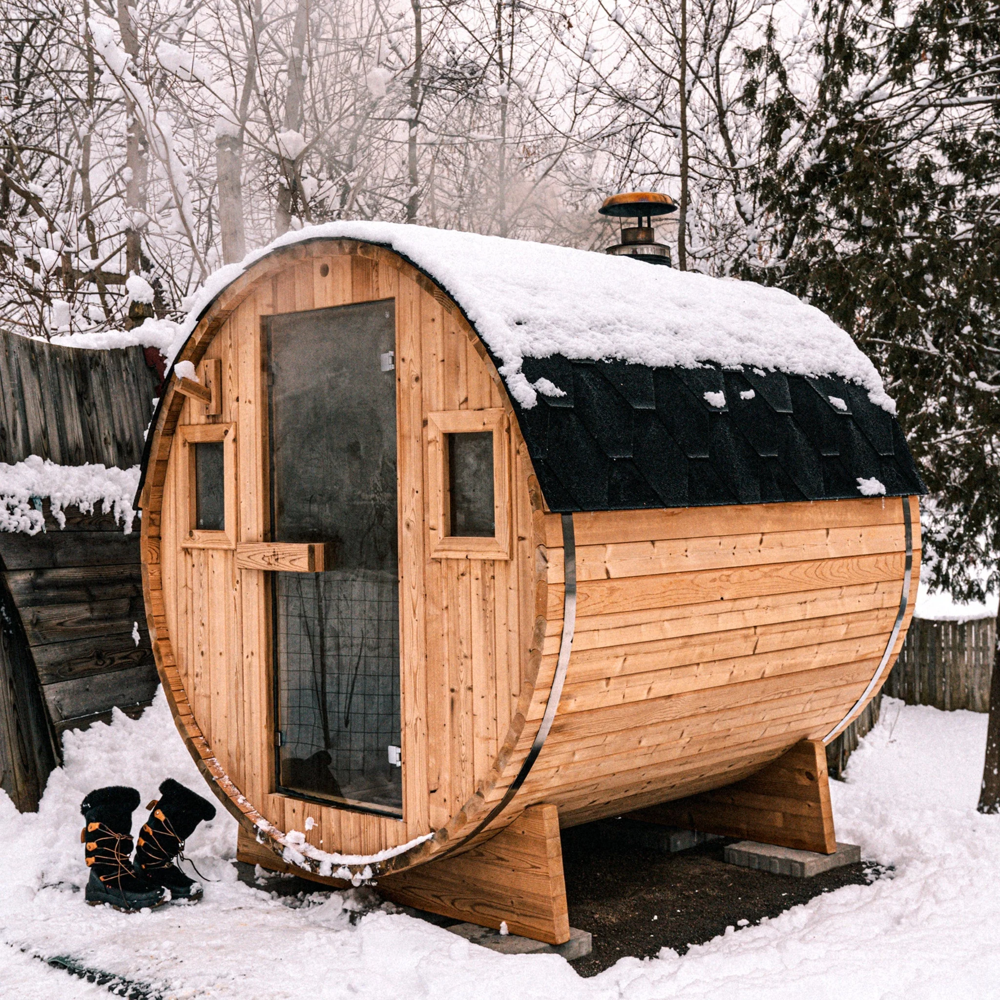Barrel Outdoor Sauna - 6 Person w/ Harvia Spirit Wi-Fi 8kW Heater - Image 3