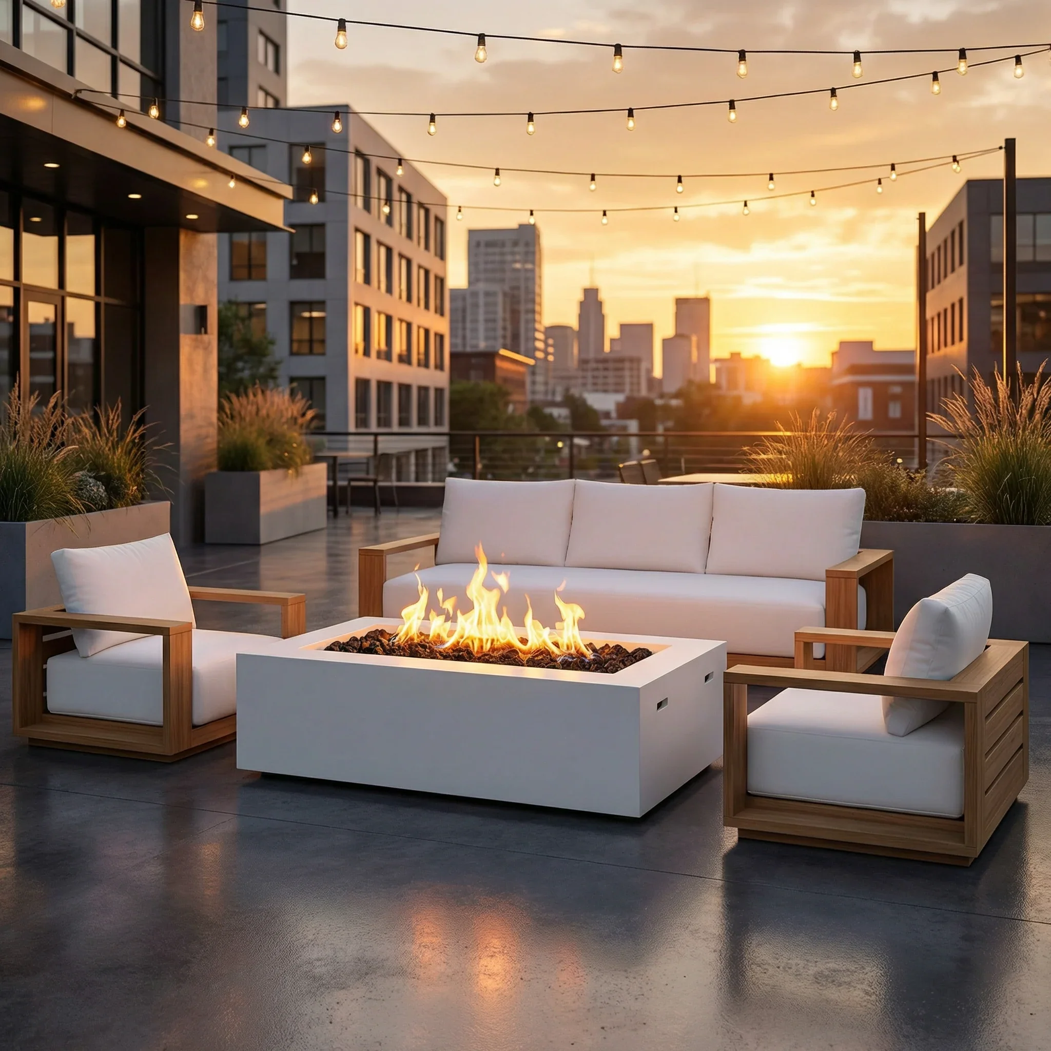Beja 4-Piece Deep Seating Sofa Set with Fire Pit - Image 9