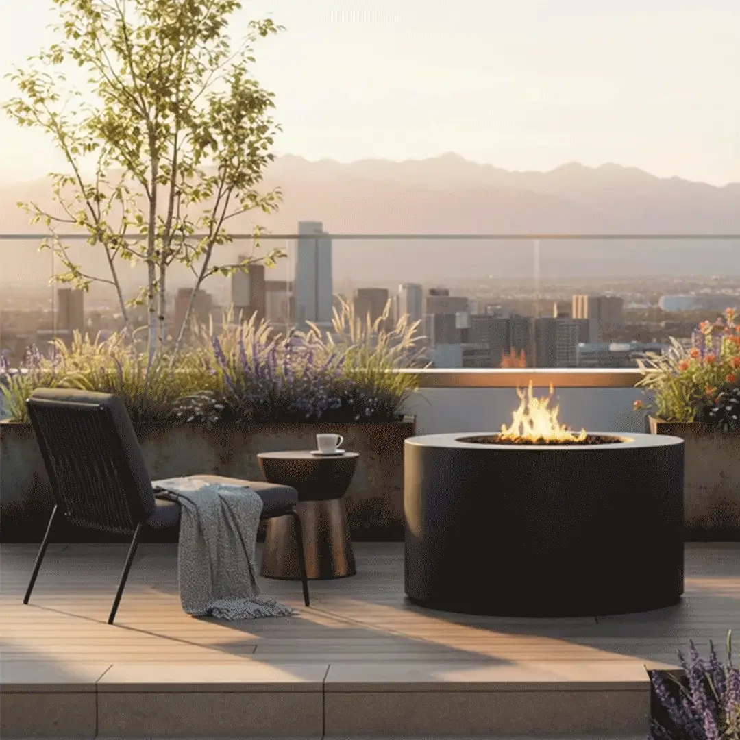 42" Round Beton Concrete (GFRC) Gas Fire Pit with Hidden Propane Tank - Graphite by Starfire Designs - Image 6