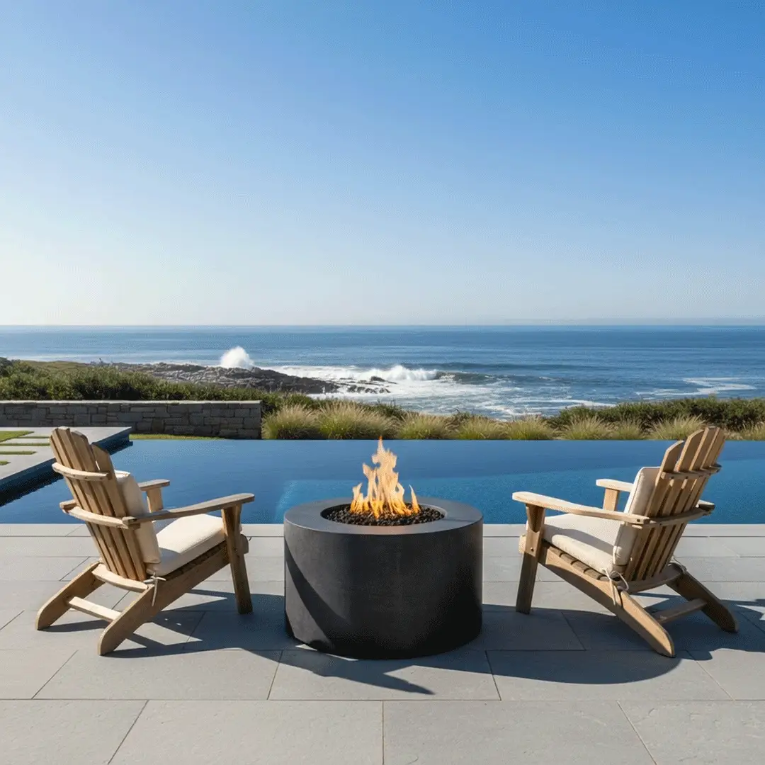 42" Round Beton Concrete (GFRC) Gas Fire Pit with Hidden Propane Tank - Graphite by Starfire Designs - Image 7