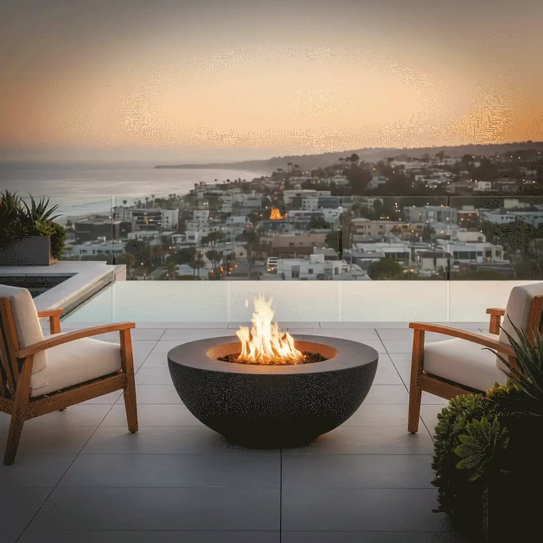 42" Round Beton Concrete (GFRC) Natural Gas Fire Pit - Graphite by Starfire Designs - Image 7