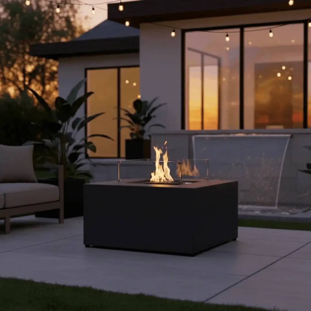 42" Square Beton Concrete (GFRC) Gas Fire Pit with Hidden Propane Tank - Graphite by Starfire Designs - Image 4
