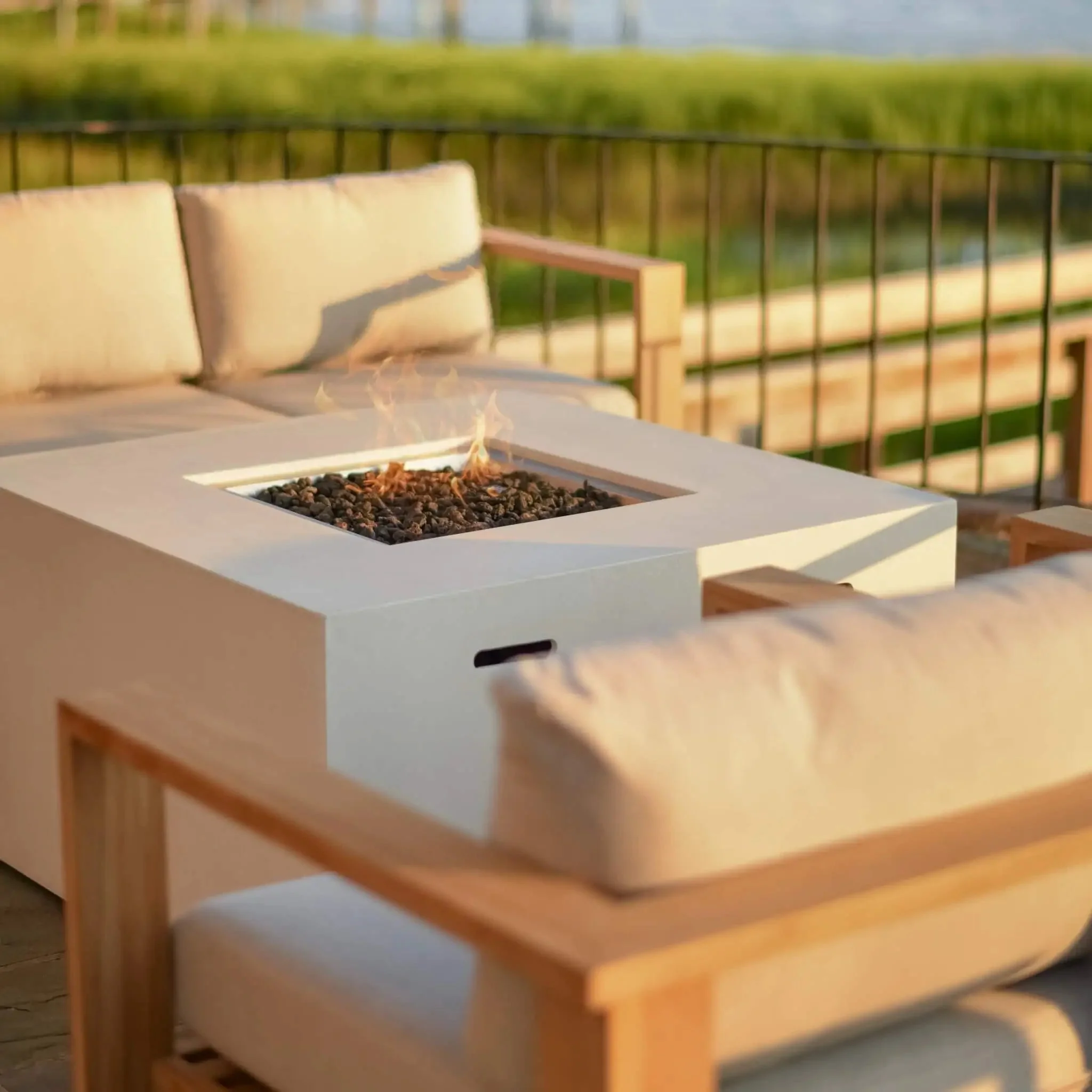 42" Square Beton Concrete (GFRC) Gas Fire Pit with Hidden Propane Tank by Starfire Designs - Image 3