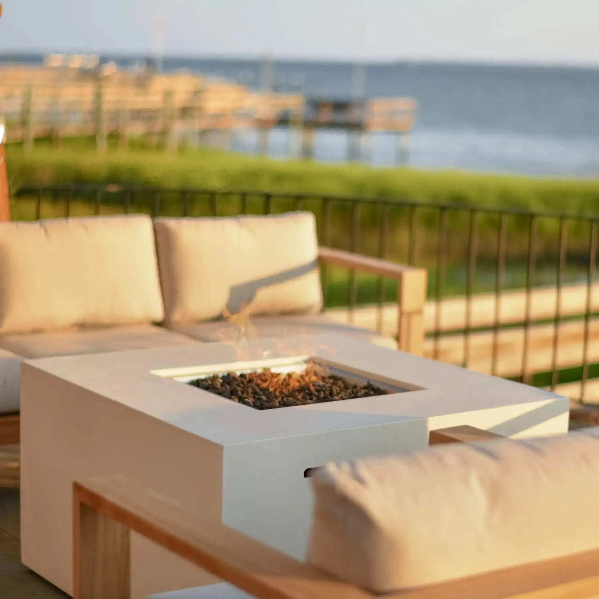 42" Square Beton Concrete (GFRC) Gas Fire Pit with Hidden Propane Tank by Starfire Designs - Image 5