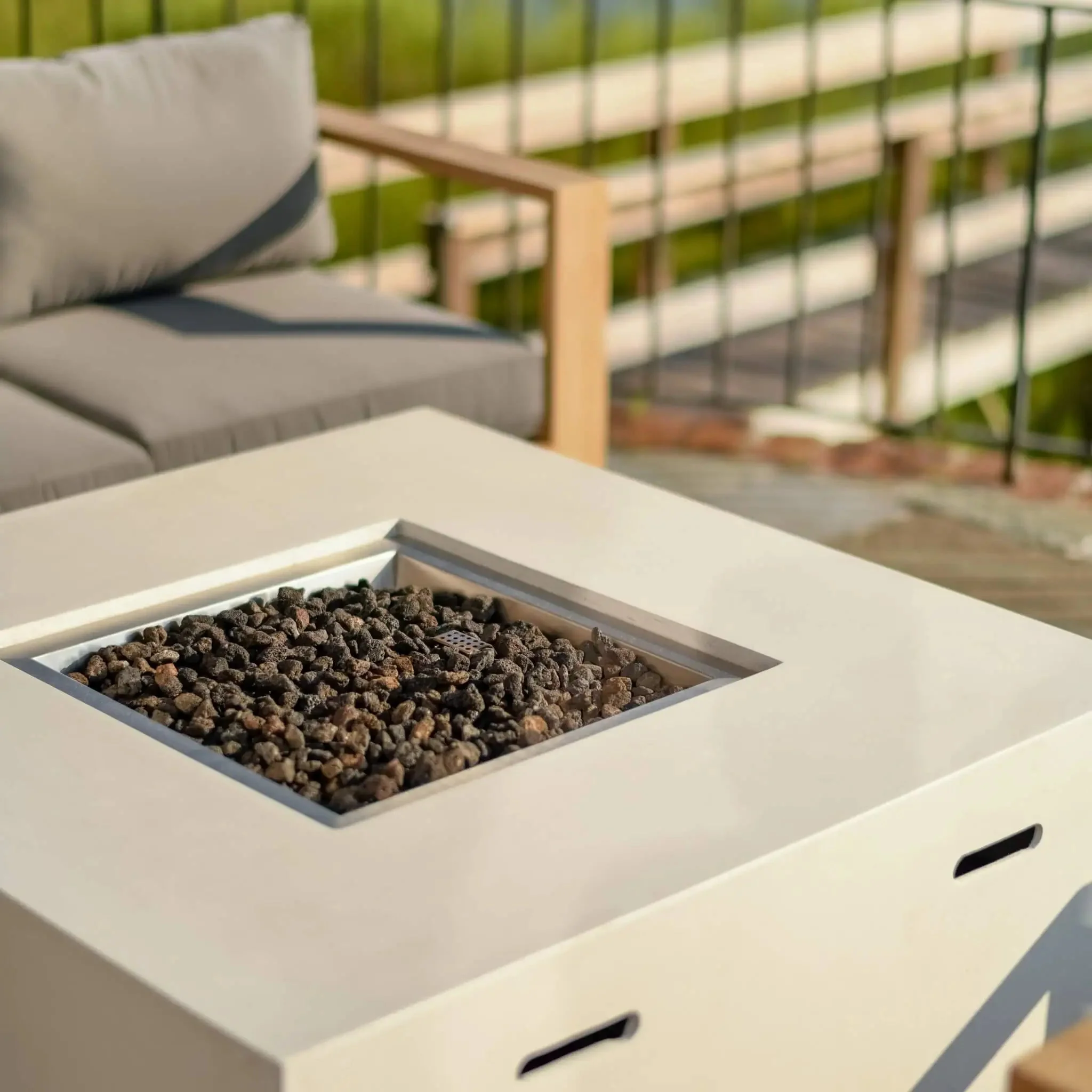 42" Square Beton Concrete (GFRC) Gas Fire Pit with Hidden Propane Tank by Starfire Designs - Image 9