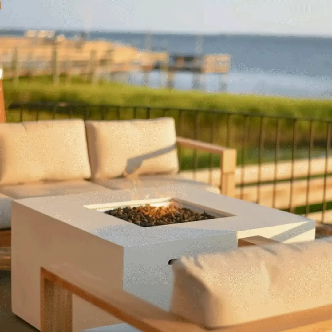 42" Square Beton Concrete (GFRC) Gas Fire Pit with Hidden Propane Tank - White by Starfire Designs - Image 5