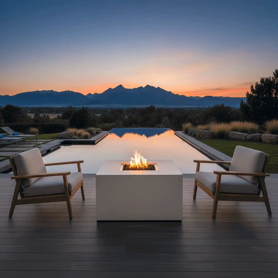 42" Square Beton Concrete (GFRC) Gas Fire Pit with Hidden Propane Tank - White by Starfire Designs - Image 7