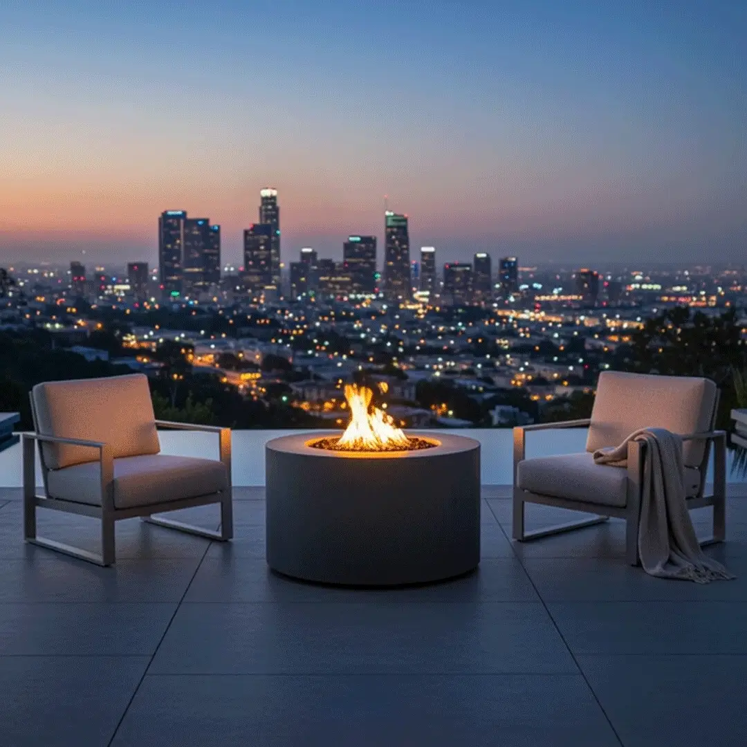 42" Round Beton Concrete (GFRC) Gas Fire Pit with Hidden Propane Tank - Natural Gray by Starfire Designs - Image 5